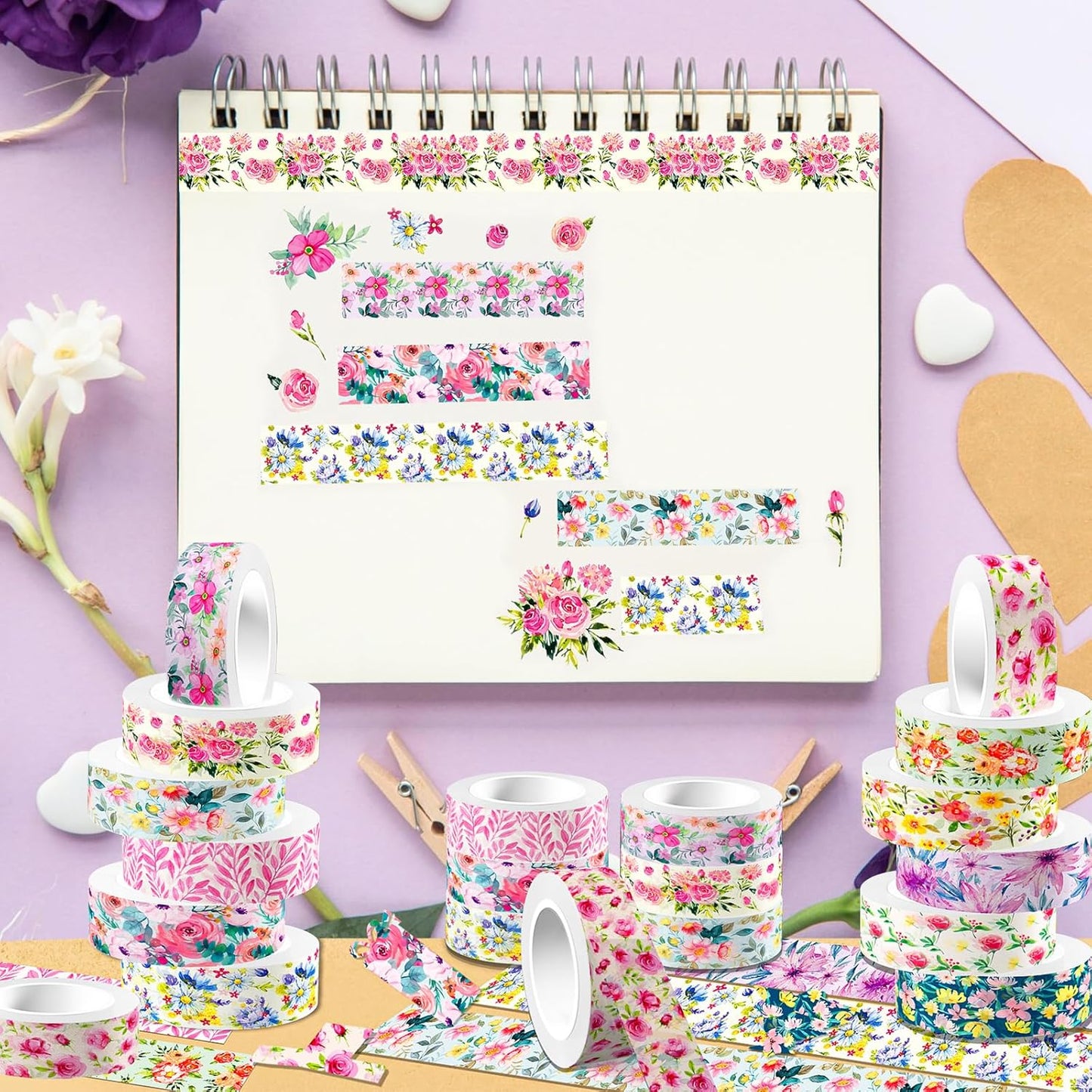 12 Rolls Flower Washi Tape Set, Floral Masking Tape, Spring Colorful Garden Themed Decorative Paper Tape for Monther's Day Scrapbooks Journals Vision Boards Planners DIY Crafts 16.4FT