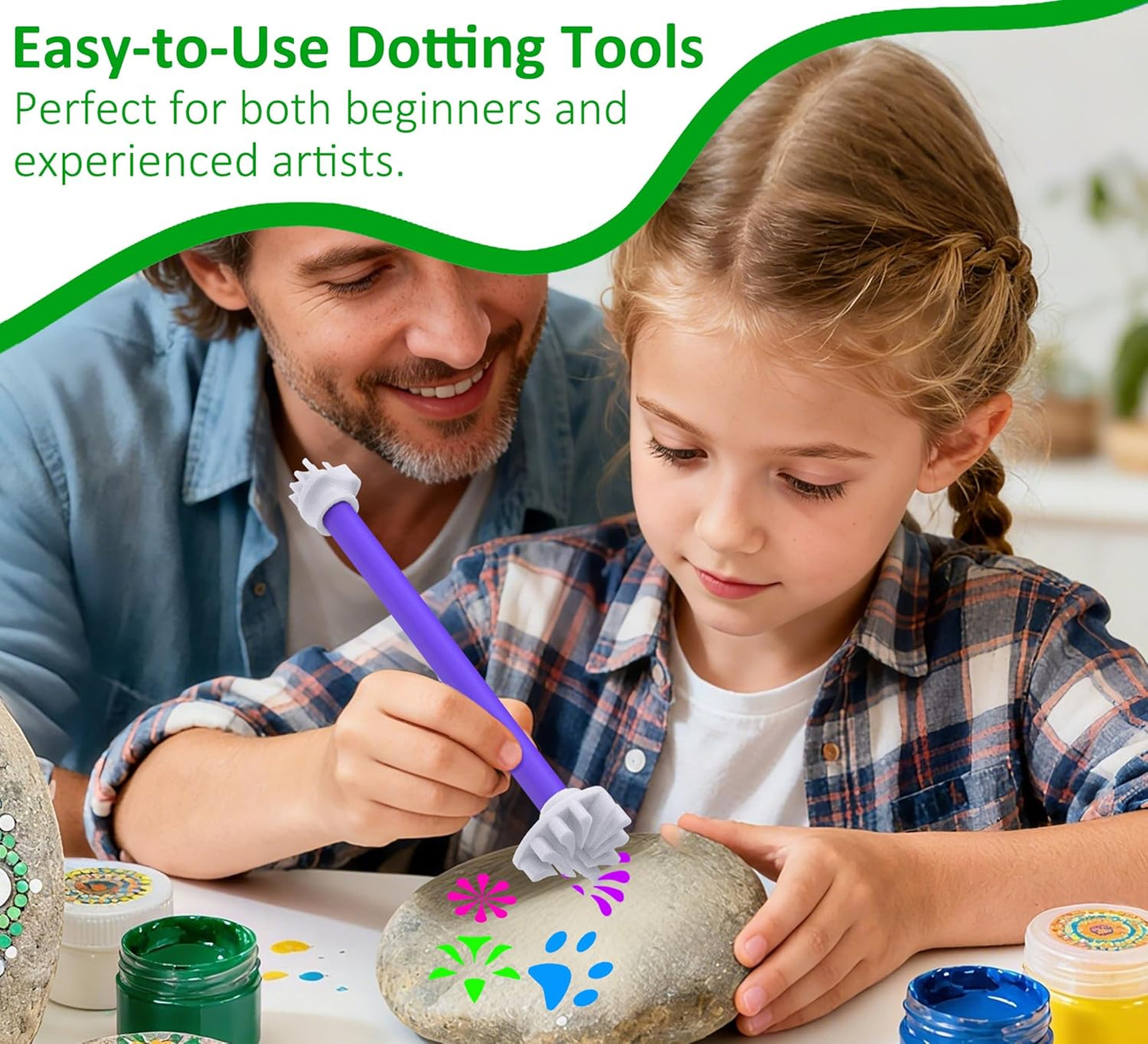 GEOCCI Flower Petal Tools for Dot Painting,50 Petal Shapes Dotting Tool,Mandala Dot Art Tools for Rocks,Embosssing Tools for Painting Dots (Purple)