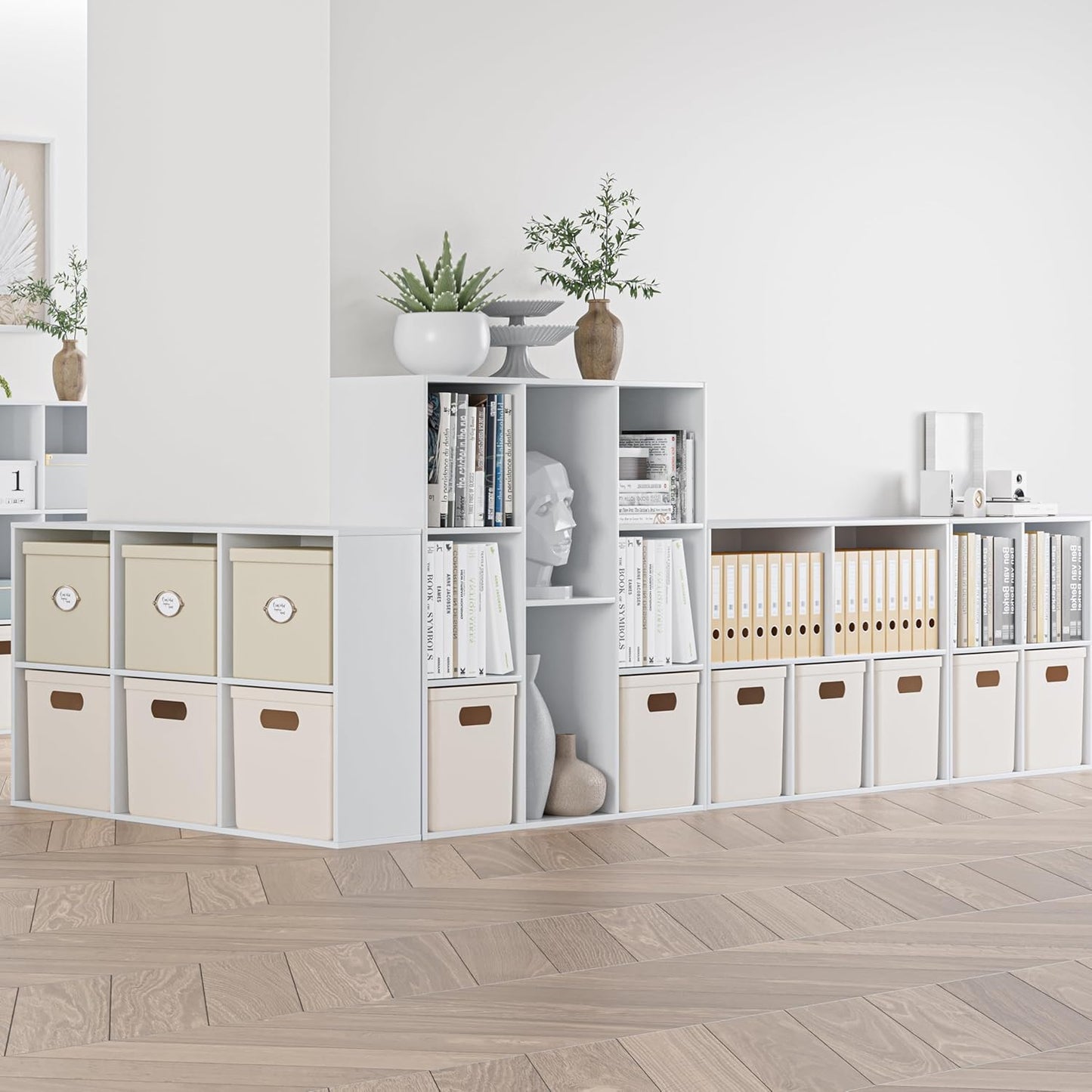 Wooden Cube Storage Organizer with Closed Back Panel, 11in Cube Shelf Opening, Bookshelf, Display Shelf,Closet Cabinet for Home and Office (Embossed White, 5-Cube 35.98L*9.45W*24.09H)