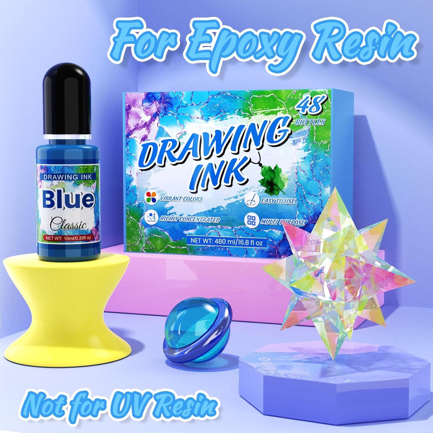 Alcohol Ink Set - 48 Bottles Vibrant Colors High Concentrated Alcohol-Based Ink, Concentrated Epoxy Resin Paint Color Dye Great for Resin Petri Dish, Coaster, Painting, Tumbler Cup Making(10ml Each)