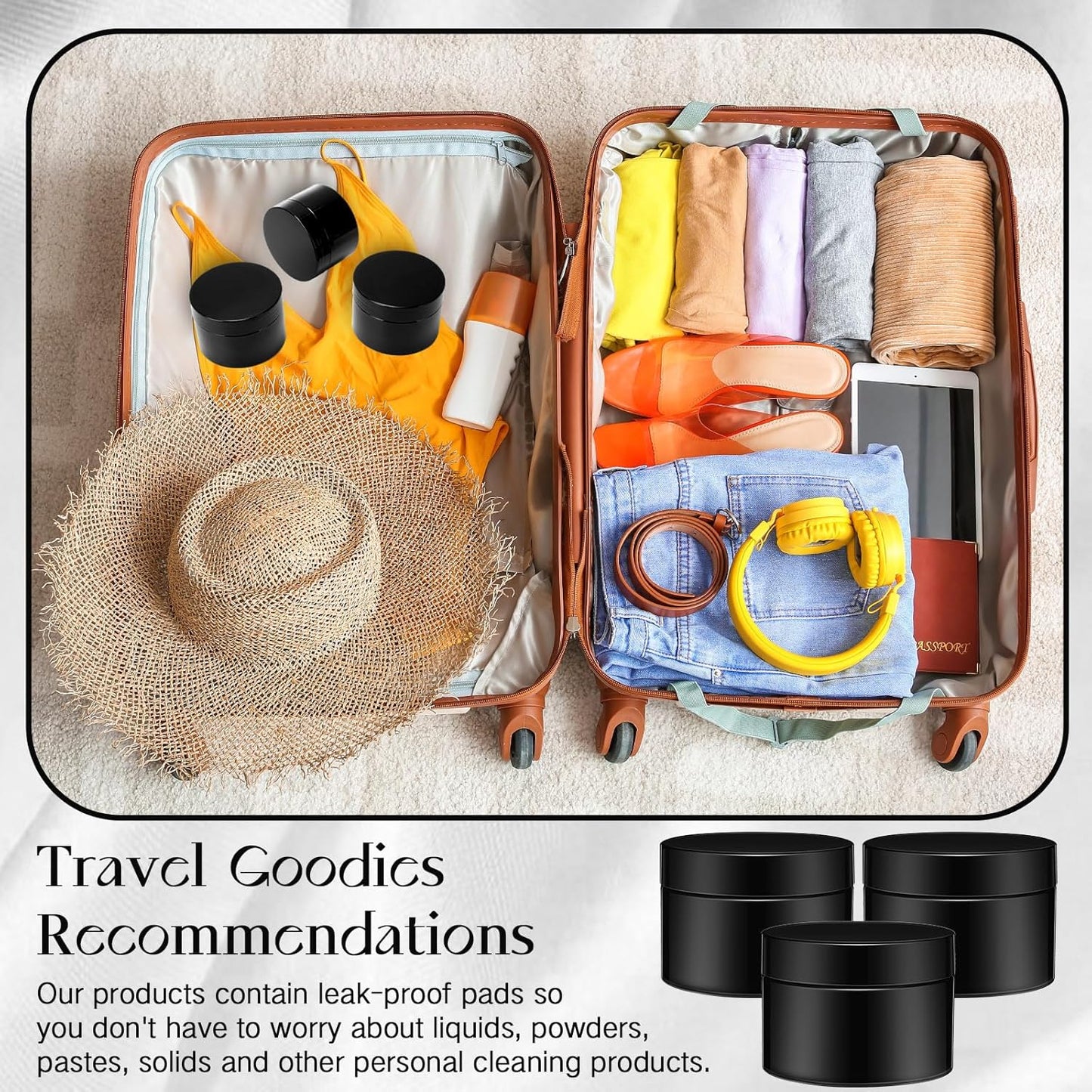 SATINIOR 24 Pieces Empty Clear Plastic Jars with Lids Round Storage Containers Wide Mouth for Beauty Product Cosmetic Cream Lotion Liquid Butter Craft and Food(Black,2 oz)