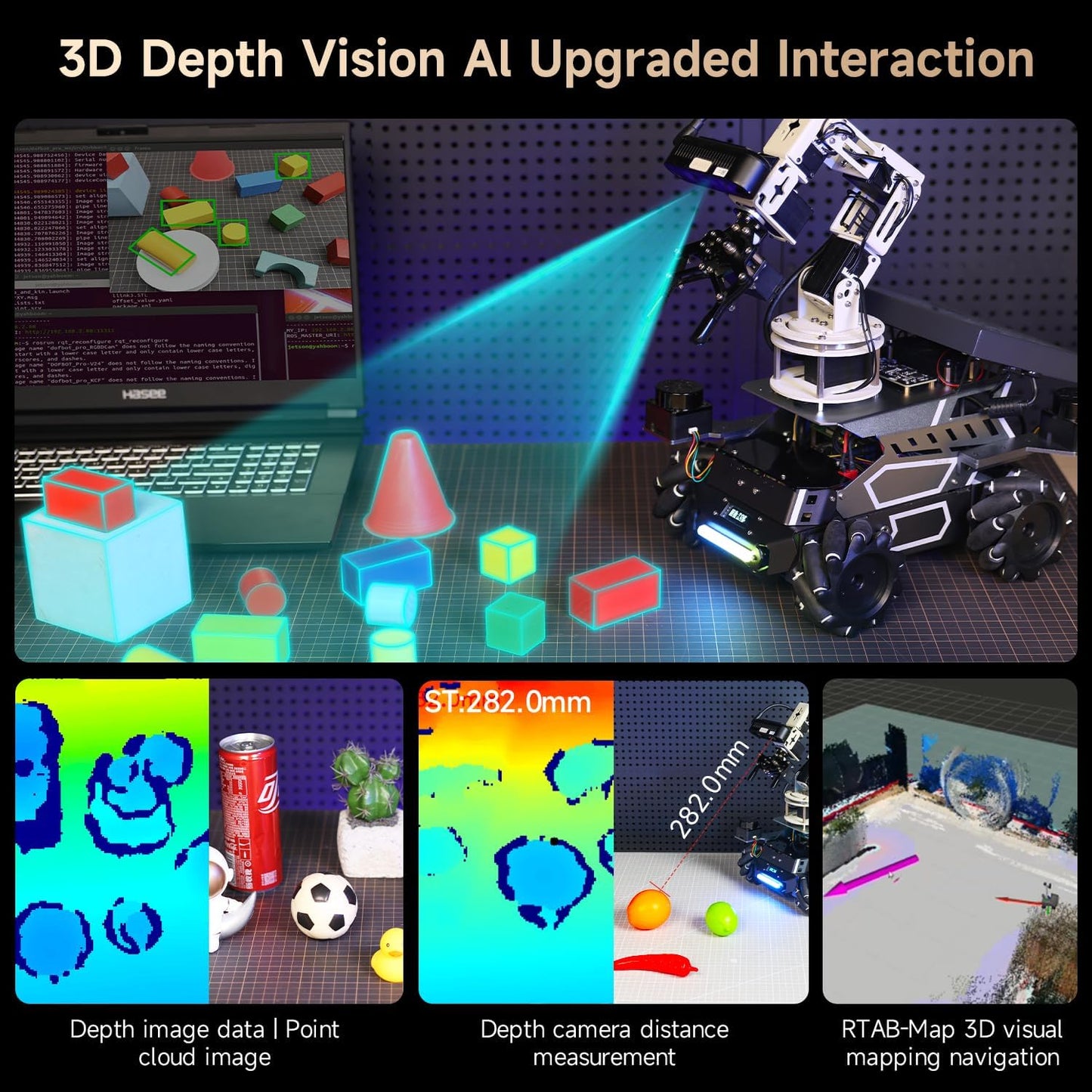 Yahboom ROS2 Robot Kit with Jetson Orin NX 16GB Super Large AI Model with 6DOF Robotic Arm,7-inch HD Display,AI Voice Interaction Module Provides AI Vision、App Control