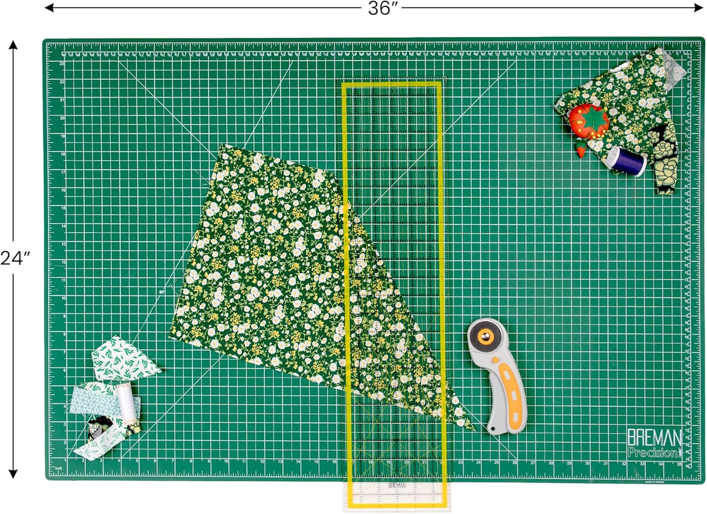 WA Portman Self Healing Cutting Mat & Rotary Cutter Set – 45mm Rotary Cutter for Fabric with 5 Extra Blades with 24x36 Fabric Cutting Mats for Crafts & 6x24 Acrylic Quilting Rulers – 3pc Sewing Kit