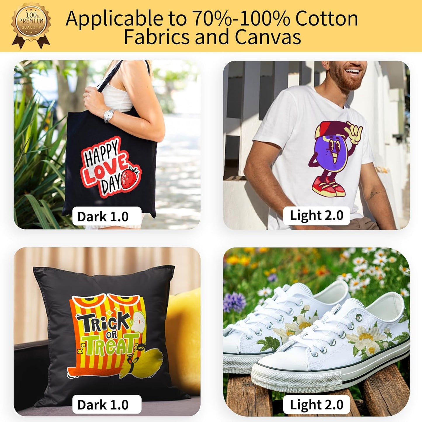 TransOurDream Printable Heat Transfer Paper for Dark and Light T Shirts (10+10 Sheets, 8.5x11", Mix Pack) Iron on HTV Vinyl Transfers Paper for Inkjet Printers (D1L2)