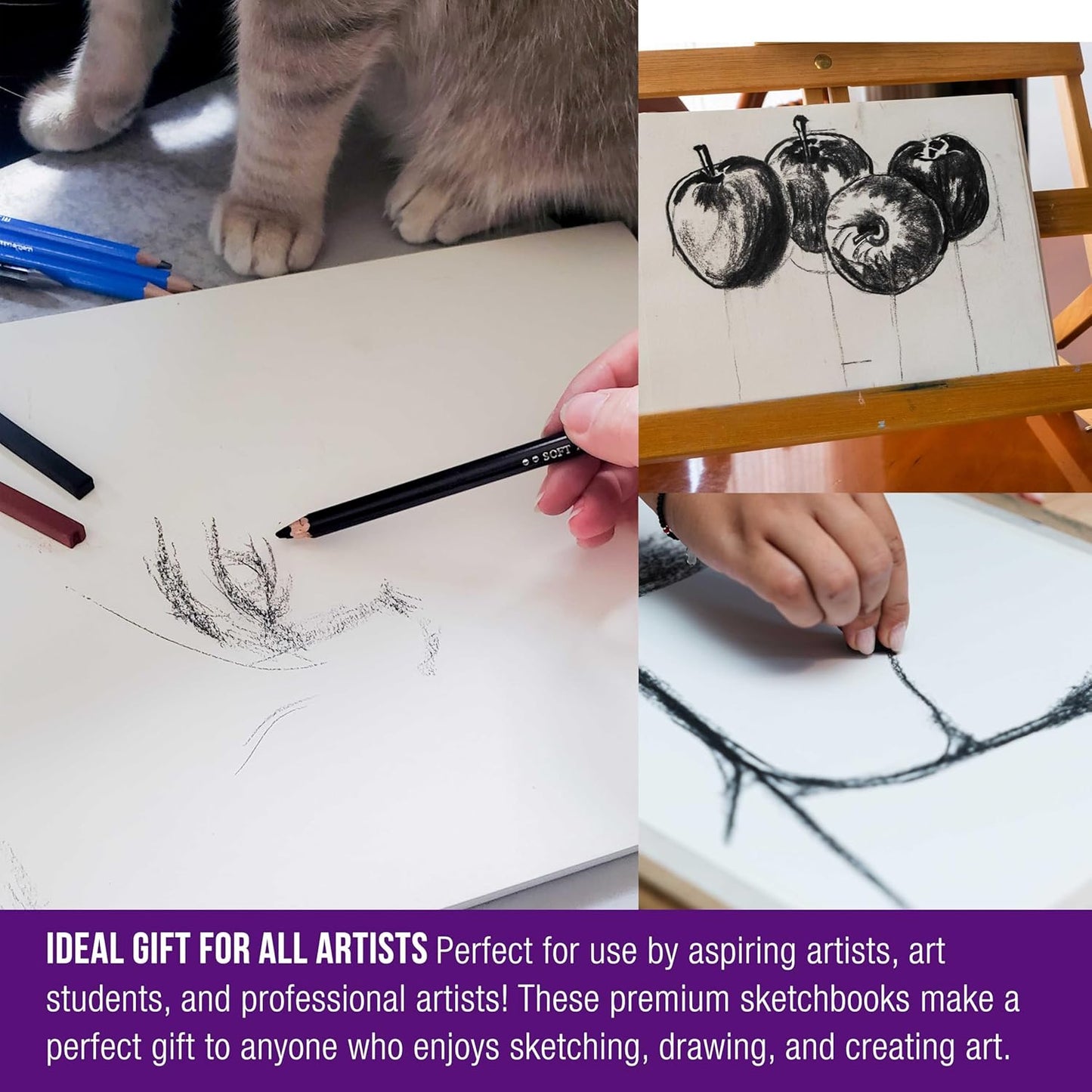 U.S. Art Supply 9" x 12" Premium Heavy-Weight Charcoal Sketchbook (2 Pack, 64 Sheets Total) - 90lb (160gsm) Sketch Book Pad for Charcoal, Pencil & Pastel Drawing