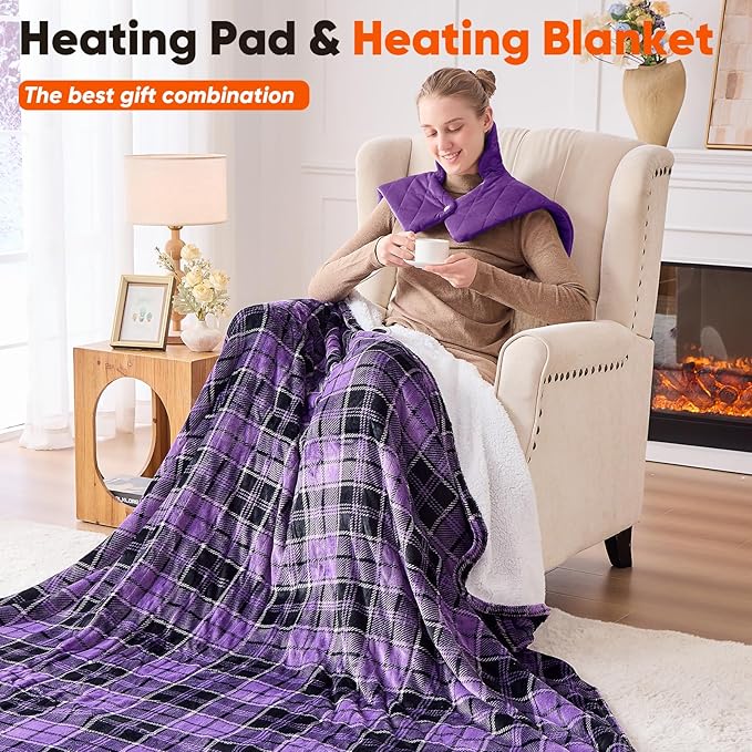 Purple Weighted Heating Pad for Neck Shoulders and Back, Valentines Day Gifts for Her Women Wife, Birthday Gifts for Mom Older Women, Electric Heated Blanket with 9 Heat Options 4 Auto-Off Timer