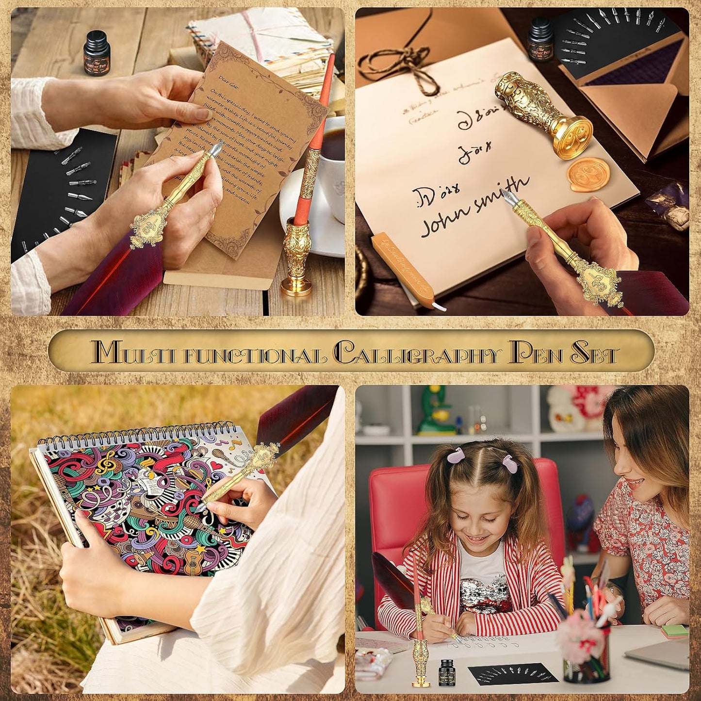 Feather Quill Pen and Ink Set 27Pcs Calligraphy Pens Fountain Pen Calligraphy Kits for Beginners,Stationary Set for Calligraphy, Writing, Sign,Christmas Gift