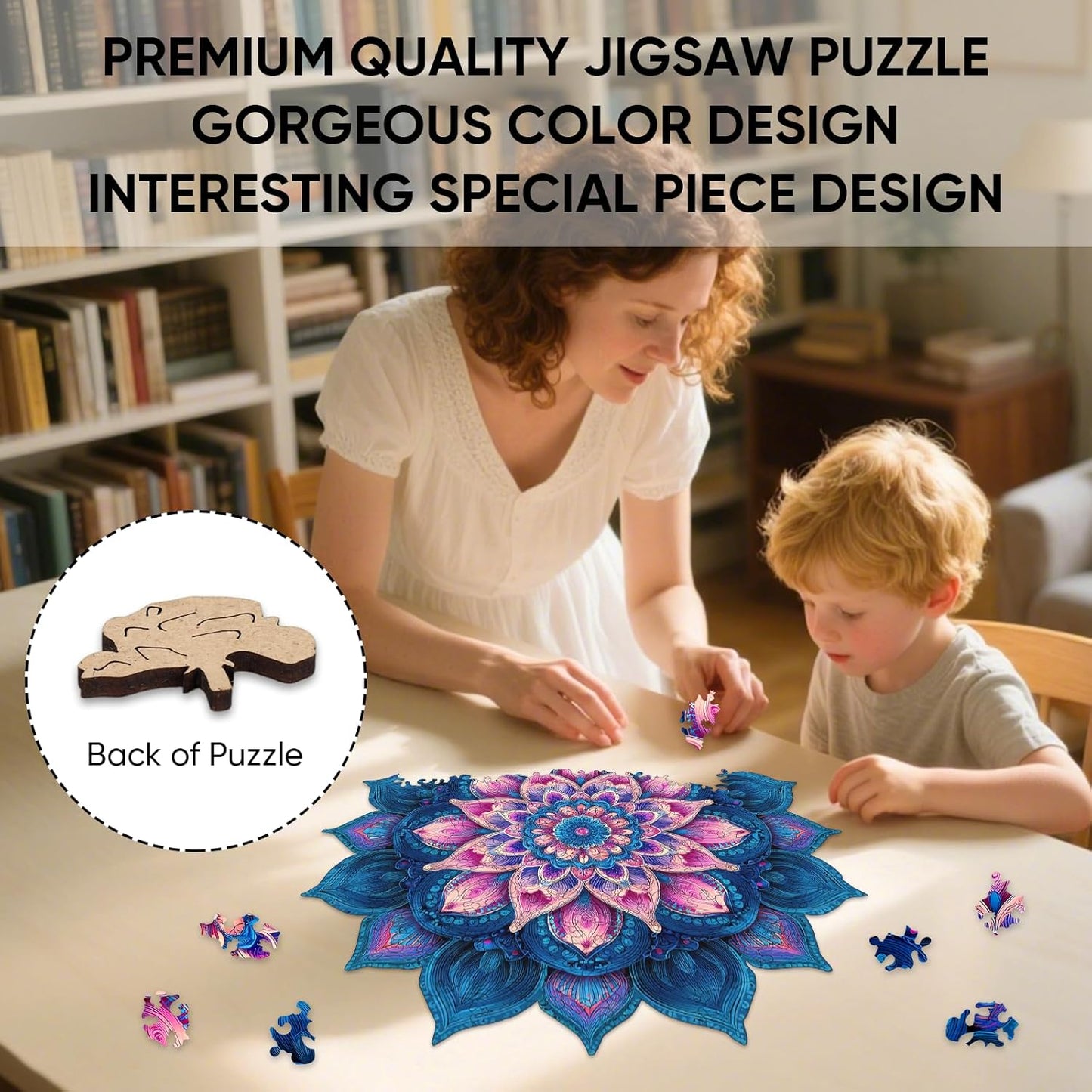 Wooden Puzzles for Adults, Mandela Lotus Adult Puzzles 192 Pieces, Wooden Jigsaw Puzzles Unique Shape, Best Gifts for Adults Family Game, 11.1x11.2 inch