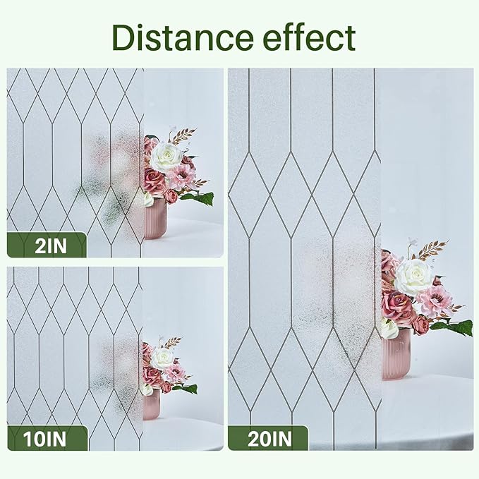 Windimiley Window Privacy Film Stained Glass Static Clings, Bathroom Frosted Leaded Decorative Window Stickers, UV Heat Blocking Opaque Removable for Home Door Coverings (23.6 x 118.1in,Pure)