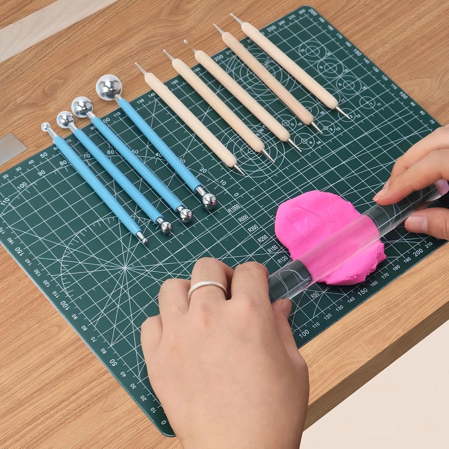 26 PCS Upgraded Polymer Clay Tools, Clay Sculpting, Acrylic Roller Pin, Polymer Clay Cutters Dotting Tools, Rectangle Sheet Press Board Wire Texture Set Needle Detail Modelling Supplies