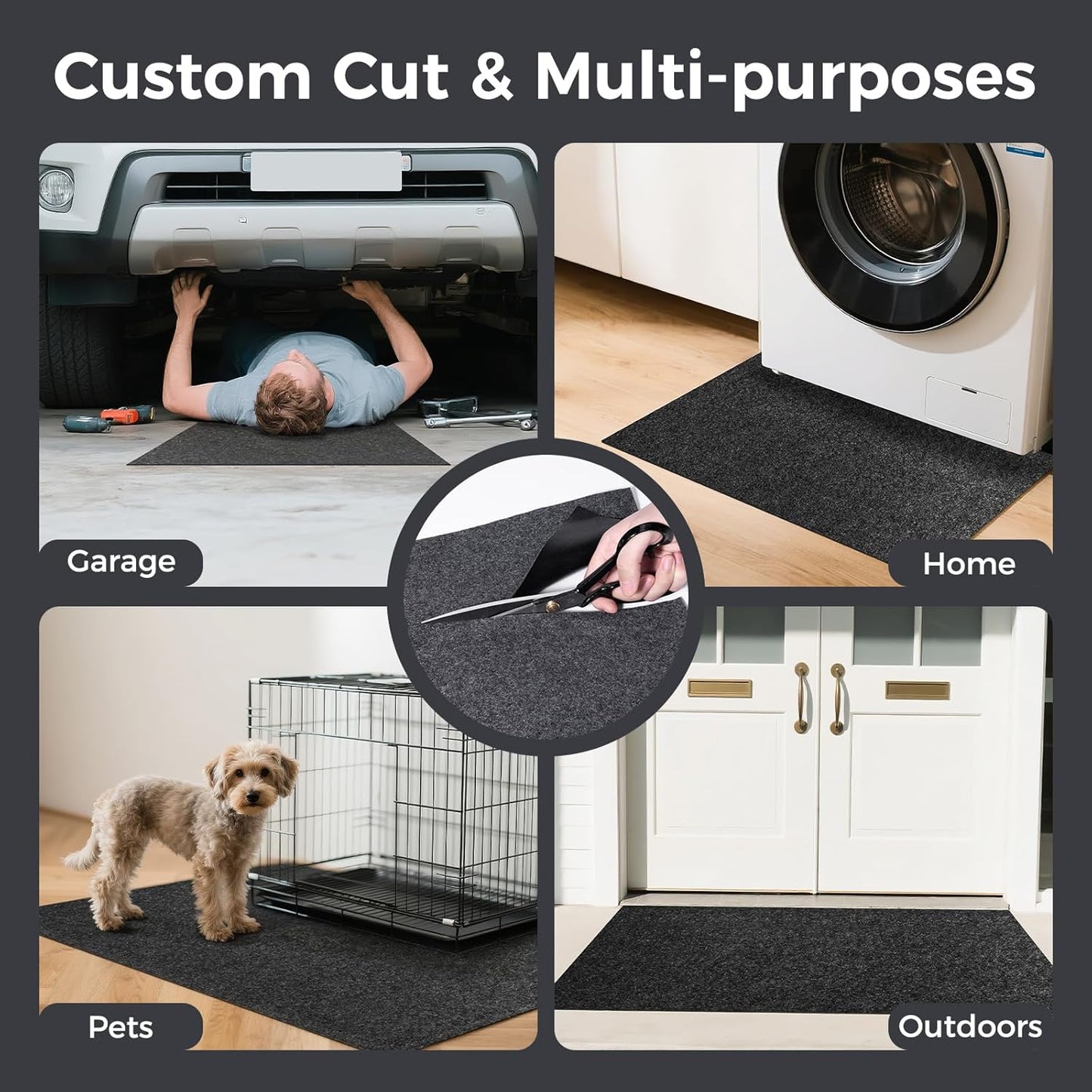WELKIN Garage Floor Mat (20' x 7'4") – Absorbent Oil Spill Mat with Waterproof Backing – Protects Surfaces & Prevents Stains – Reusable, Washable, Durable, Cut-to-Fit