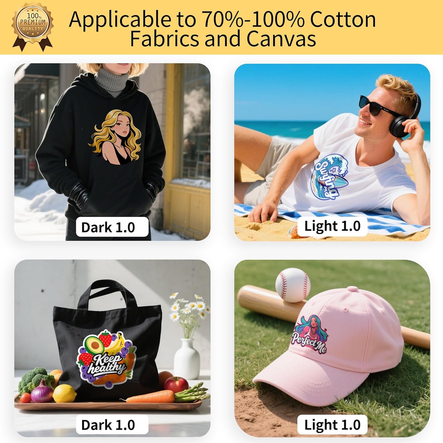 TransOurDream Tru-Heat Transfer Paper for Dark and Light T Shirts (10+10 Sheets, 8.5x11, Mix Pack) Printable Heat Transfer Vinyl for Fabrics Iron on Transfers for Inkjet Printer (D1L1)