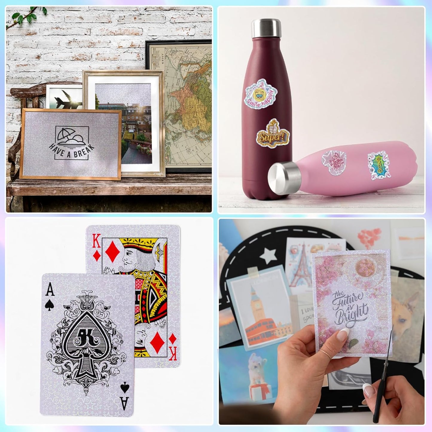 36 Sheets Holographic Sticker Paper,Holographic Laminate Sheets,A4 Size Clear Vinyl Sticker Sheets Self-Adhesive Rainbow Overlay Sheets,11.7 x 8.3 Inches(Five-Pointed Star)