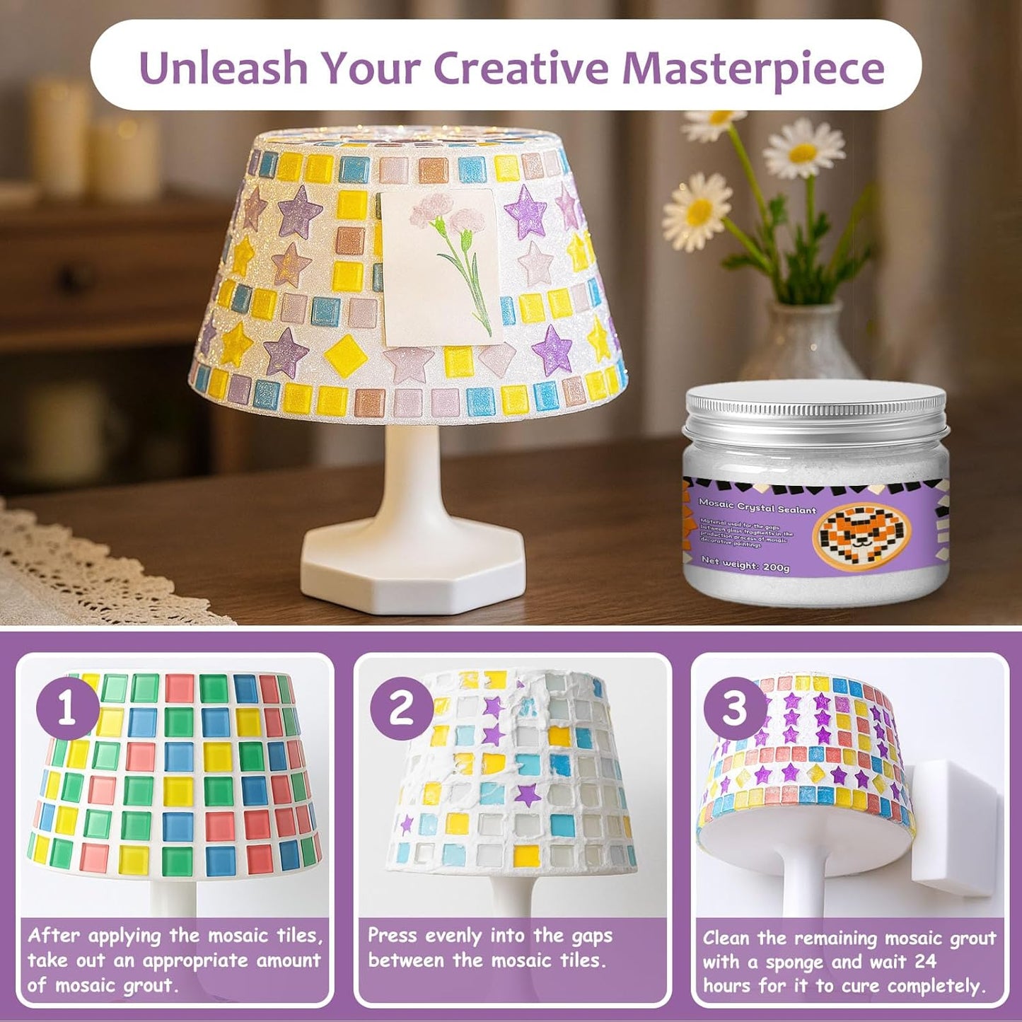 200g Mosaic Crystal Grout for Crafts, Mosaics Tile Tools, High Color Contrast, Direct caulking, Suitable for Mosaic Tiles, DIY Craft Projects (Black)