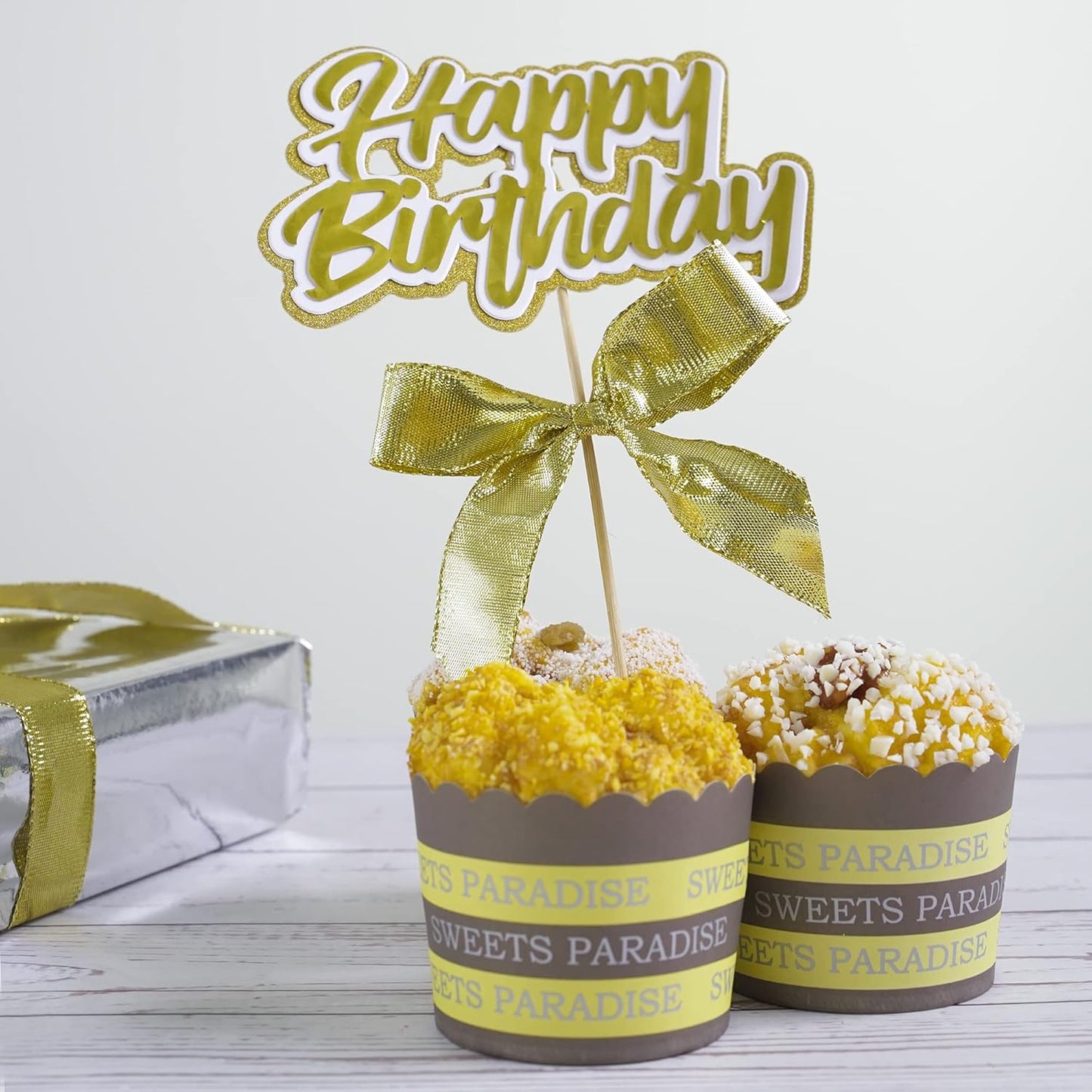 MEEDEE Gold Wired Woven Metallic Ribbon - 1 inch, 25 Yards for Gift Wrapping, Bows, Wreaths, Graduation, Wedding & Party Decorations