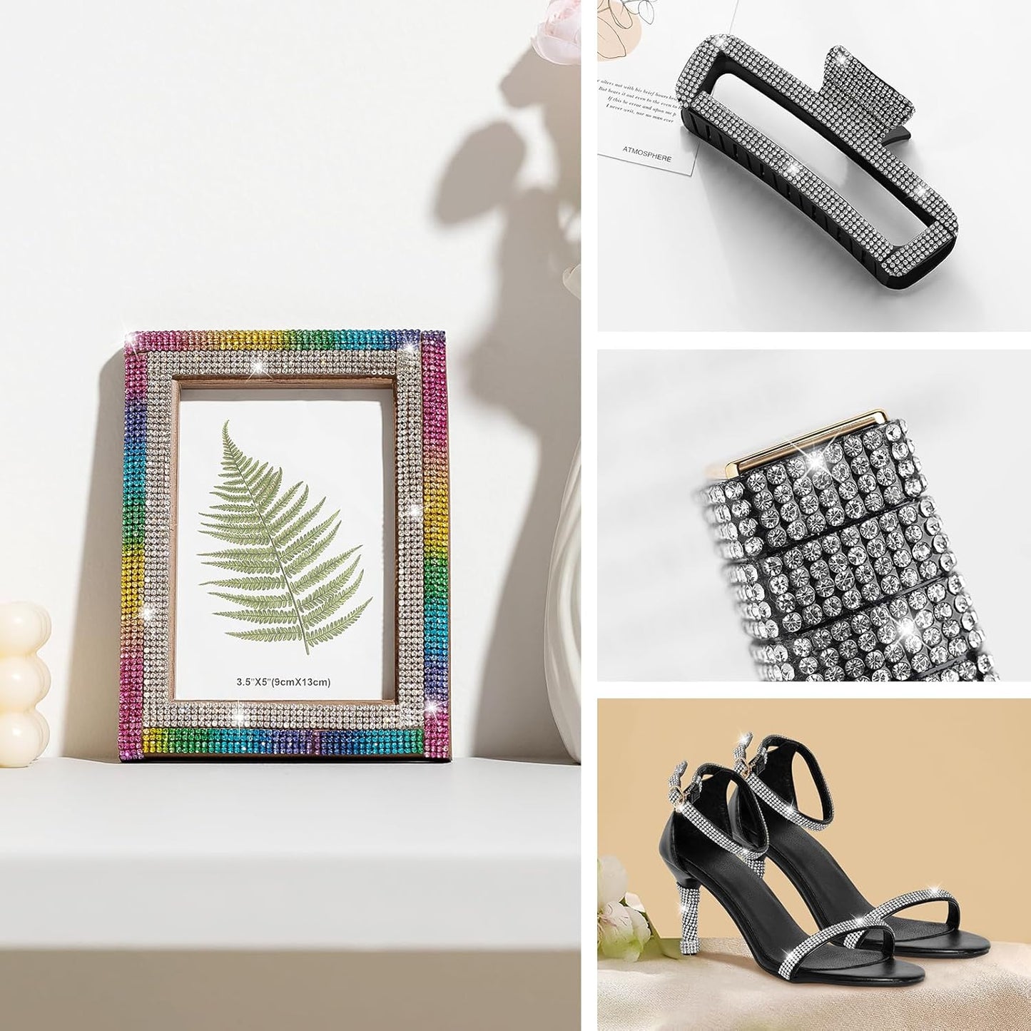 Rhinestone Ribbon Self Adhesive Crystal Rhinestone, 6-Yard Bedazzling Strips, 6-Rolls Rhinestones Strips for DIY Craft, Rhinestones Tape Self Adhesive, Transparent Crystal Color