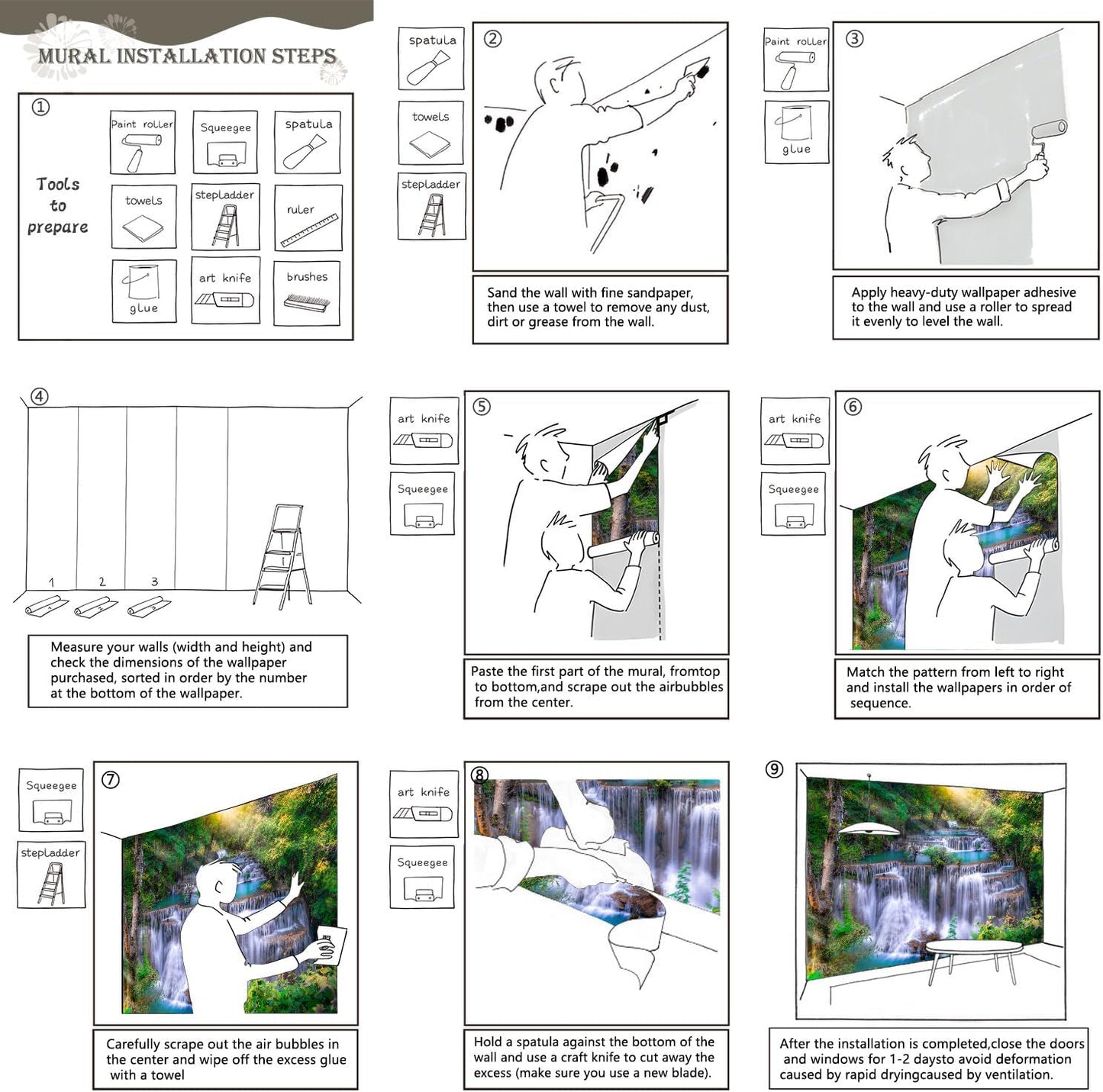 AFZEVEB-Green Waterfall Nature Landscape Wallpaper Wall murals for Kids Room 159"x107"(Not Peel and Stick)