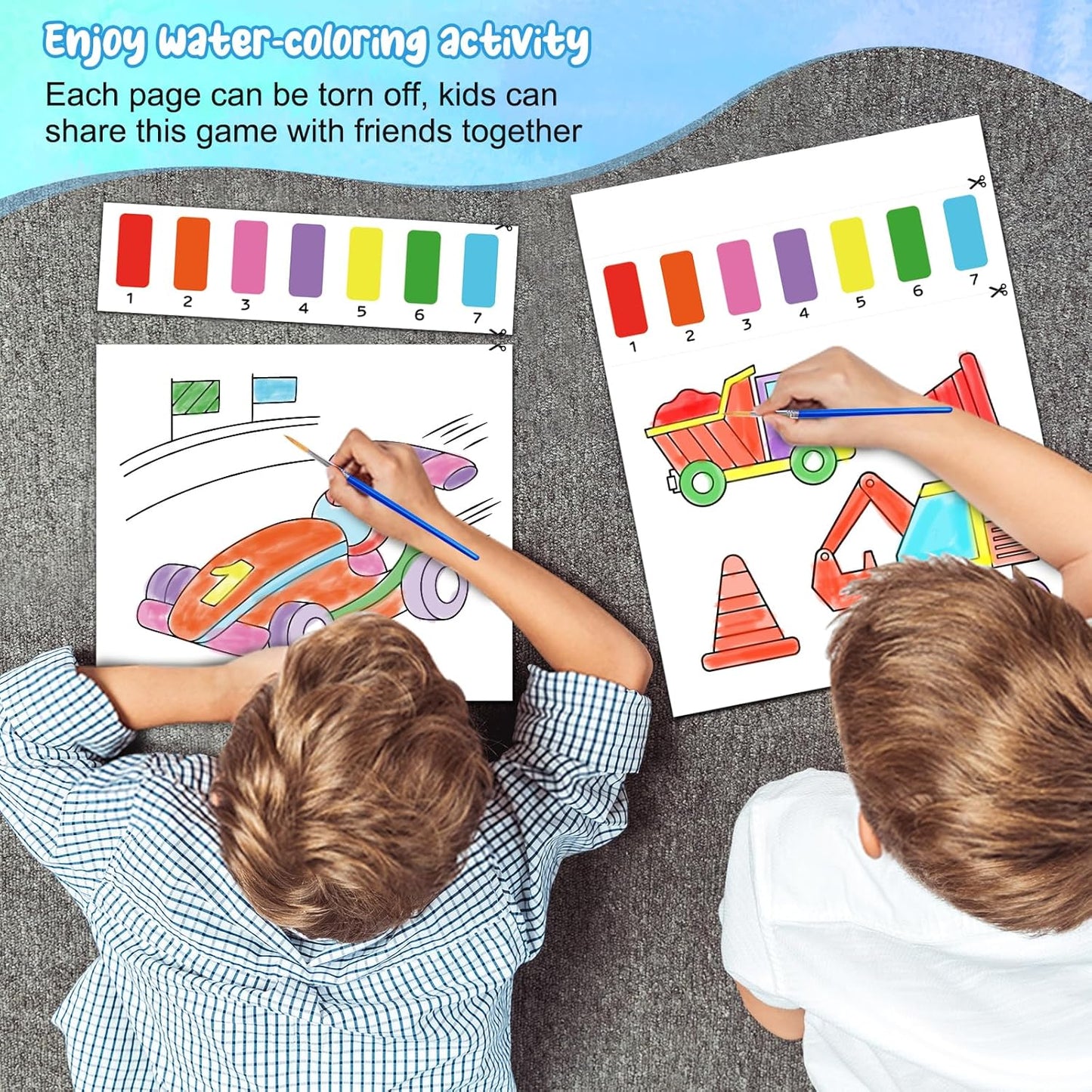 Paint with Water Coloring Books for Kids,Traffic Art Craft Kit No Mess Water Color Painting Sets for Kids Ages 4-8,Birthday Gifts Travel Toy Crafts Supplies Kits for Girls Boys Drawing with 2 Brushes