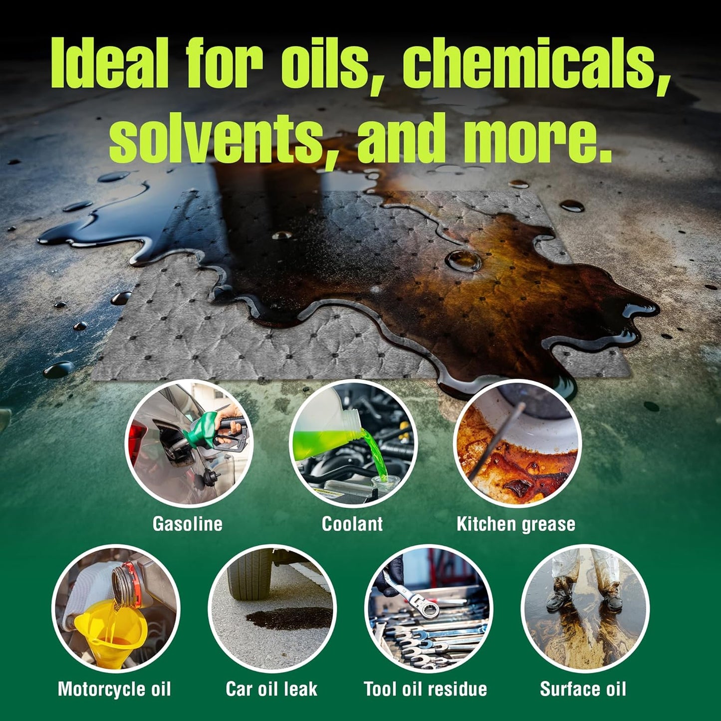 FlashDry - Universal Spill Absorbent Pads | 17.5” x 13.5” x 2mm Oil and All Purpose Premium Liquid Pads - 200 Pads in Total