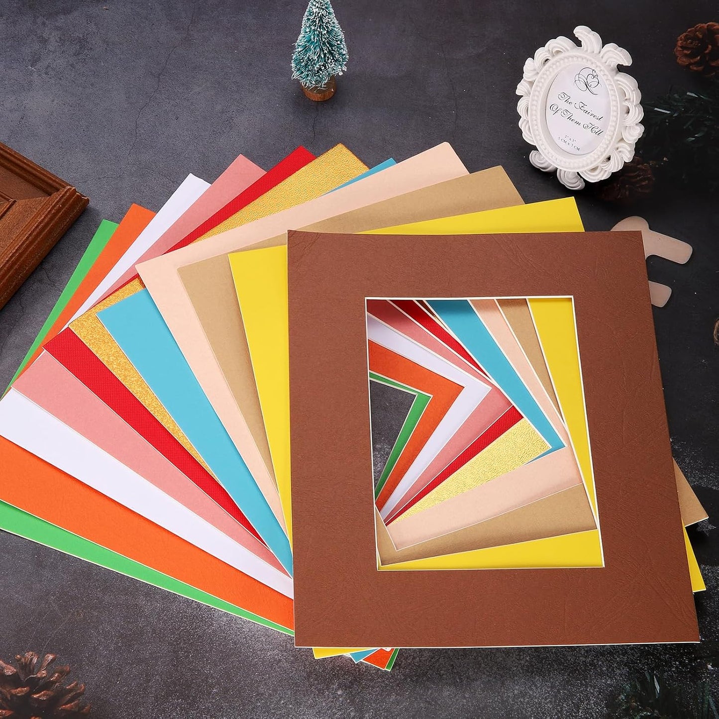 Picture Mats, 8 x 10 for 5 x 7 Pictures Acid Free White Core Bevel Cut Frame Mattes for Display Art Measuring, Green