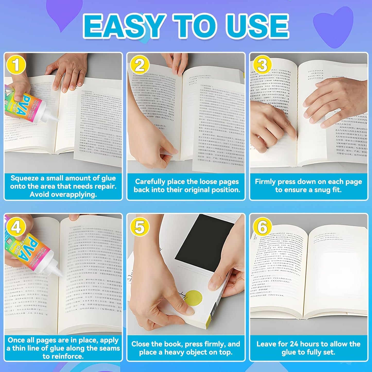 PVA Glue, PH Neutral PVA Adhesive 8.8 Oz, Book Binding Glue, Acid-Free, All-Purpose Adhesive, Dries Clear and Remains Flexible. Used for Bookbinding and Book Repair, Collages, Paper Art, and Crafts