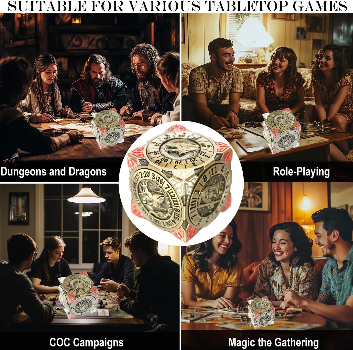 6 Sided Spinner DND Dice - Metal D4 D6 D8 D10 D10% D12 D20 All in One D&D Set - Cool Role Playing Gifts for Dungeons and Dragons TRPG MTG Games Lover Players Upgrade Ancient Bronze