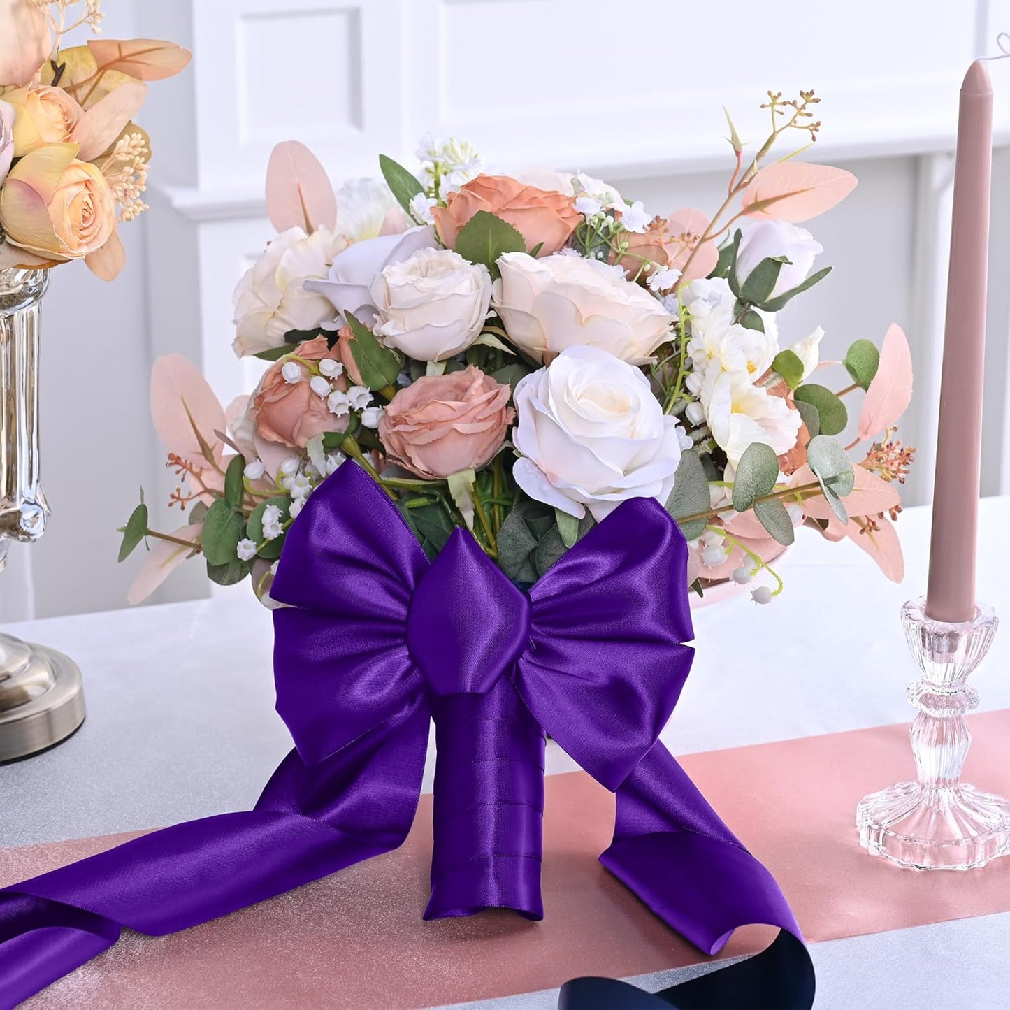 Purple Satin Ribbon 3 Inch X 15 Yards Solid Color Double Faced Ribbons Perfect for Crafts Wedding Decor Bow Making Arts Sewing and More