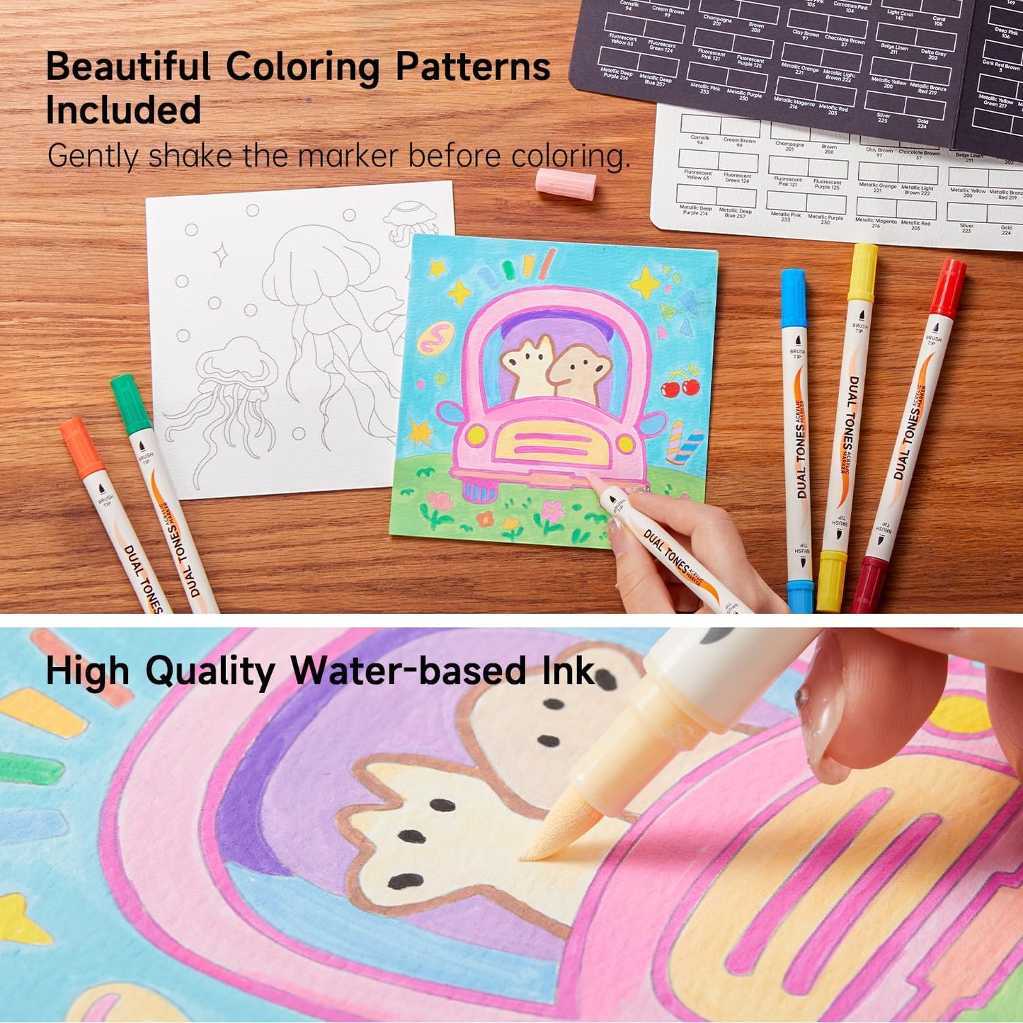 Shuttle Art 60 Pack Dual Tone Acrylic Paint Markers, 120 Colors Acrylic Paint Pens for Rock Painting, Ceramic, Wood, Canvas, Glass, Stone, Fabric, Card Making, DIY & Art Supplies