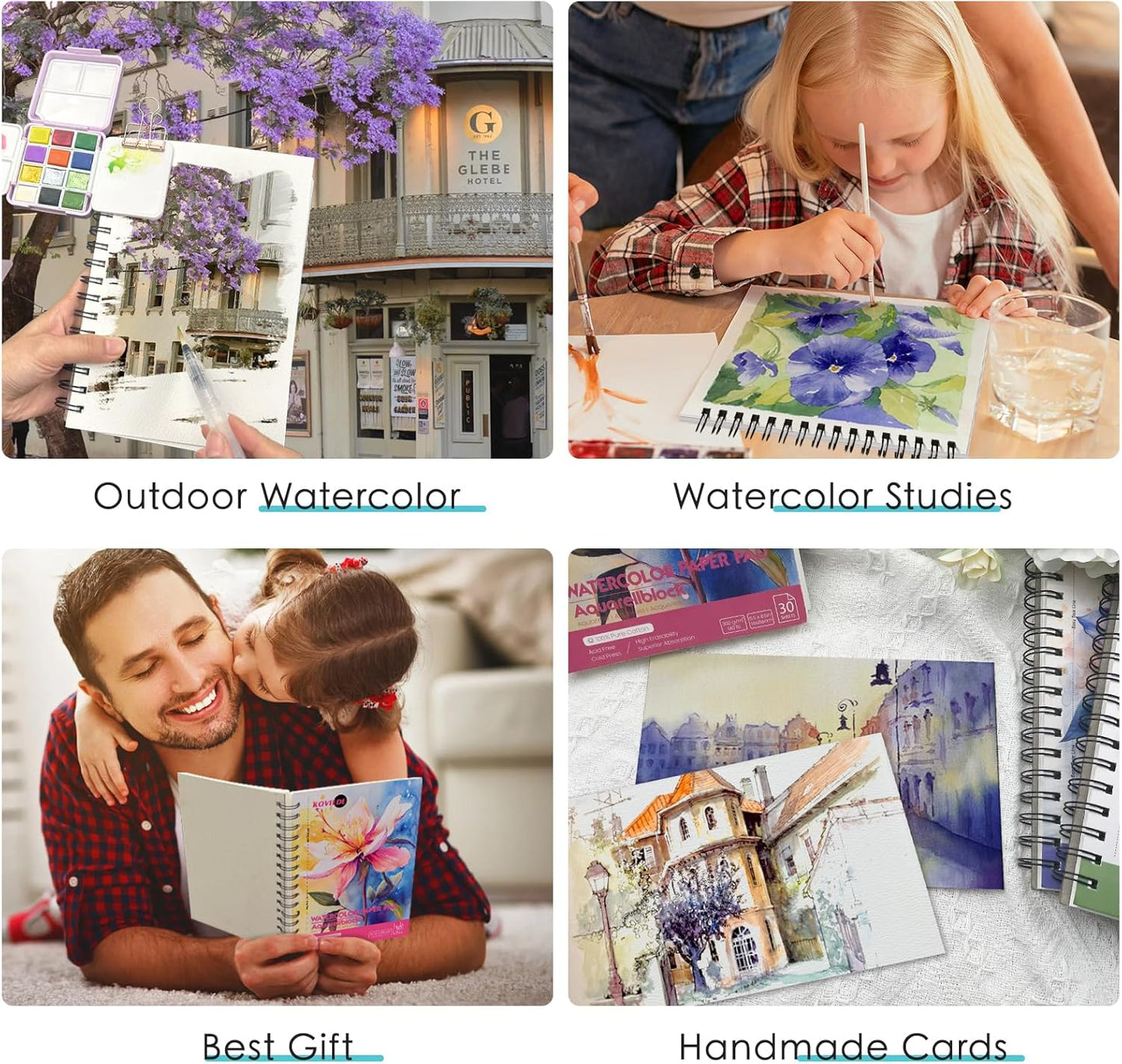 KOVIEDE 100% Cotton Watercolor Paper Pad - 30 Sheets 5.5"x8.5" Spiral Bound, 140lb/300gsm Cold Press Watercolor Sketchbook, Artist Quality Art Journal Supplies for Adults, Kids & Beginners, Purple