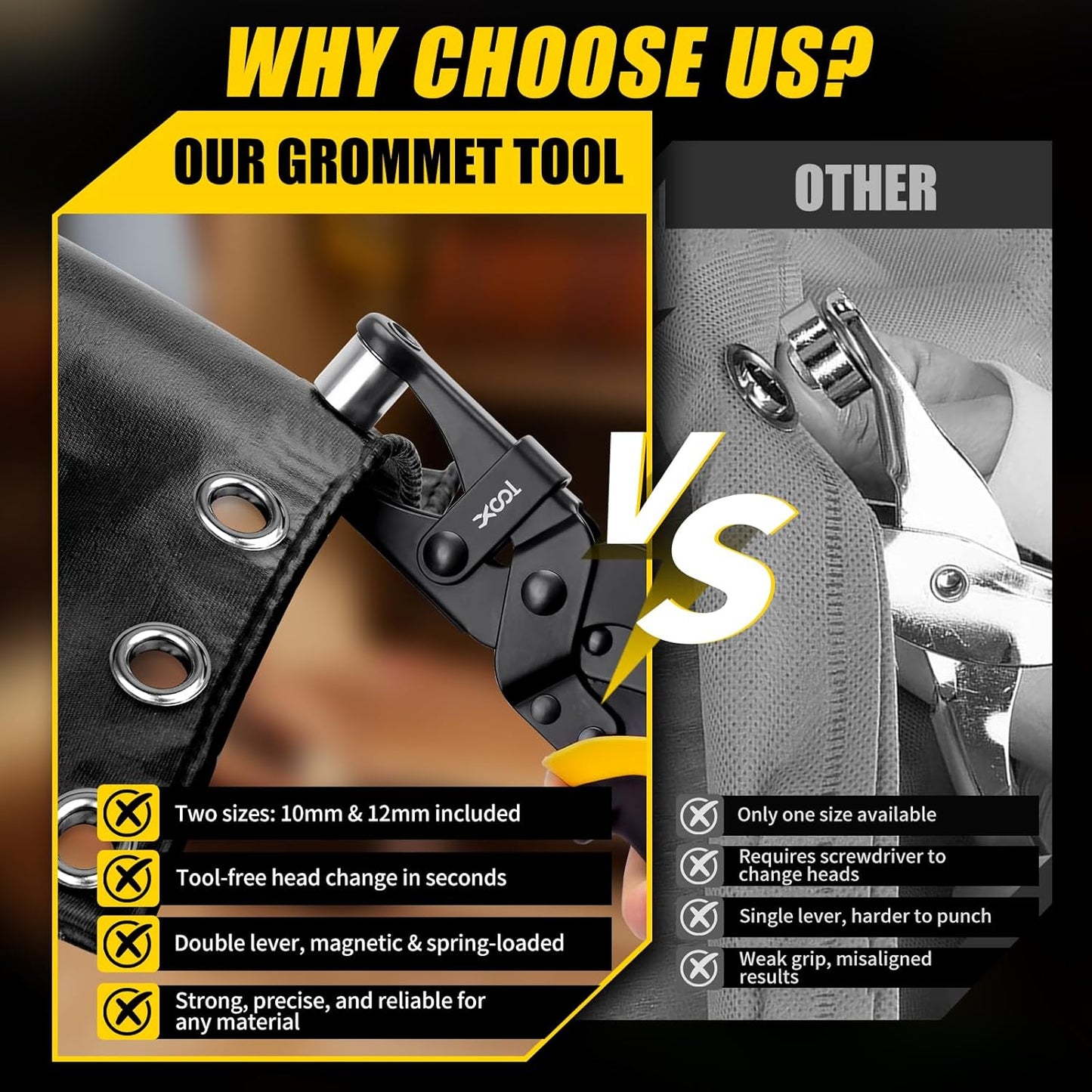 XOOL 2-in-1 Grommet Tool Kit, 1/2" & 3/8" 12mm&10mm Twist-Change Heads, Leathercraft Punching Tool with Magnetic System for Canvas, Leather, Tarps, DIY - 400PCS Grommets & Washers Included