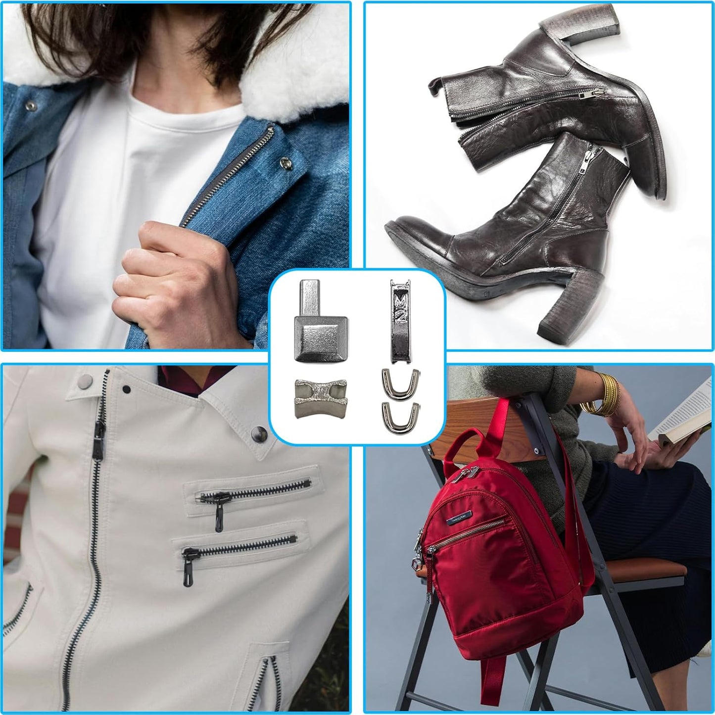 80pcs Metal Zipper Insertion Pin Kit Zipper Head Slider Accessories Stopper Repair Latch Slider Retainer Open-End Bottom Top Stops for Jackets Coats 4 Colors DIY Sewing Replacement, 4 Sizes