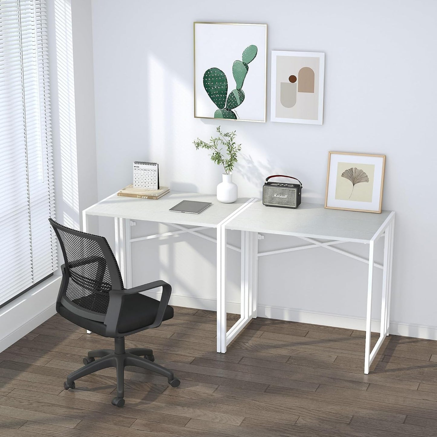 Small Folding Desk 32 inch, No Assembly Required Small Office Desk, Writing Gaming Computer Camping Desk, White