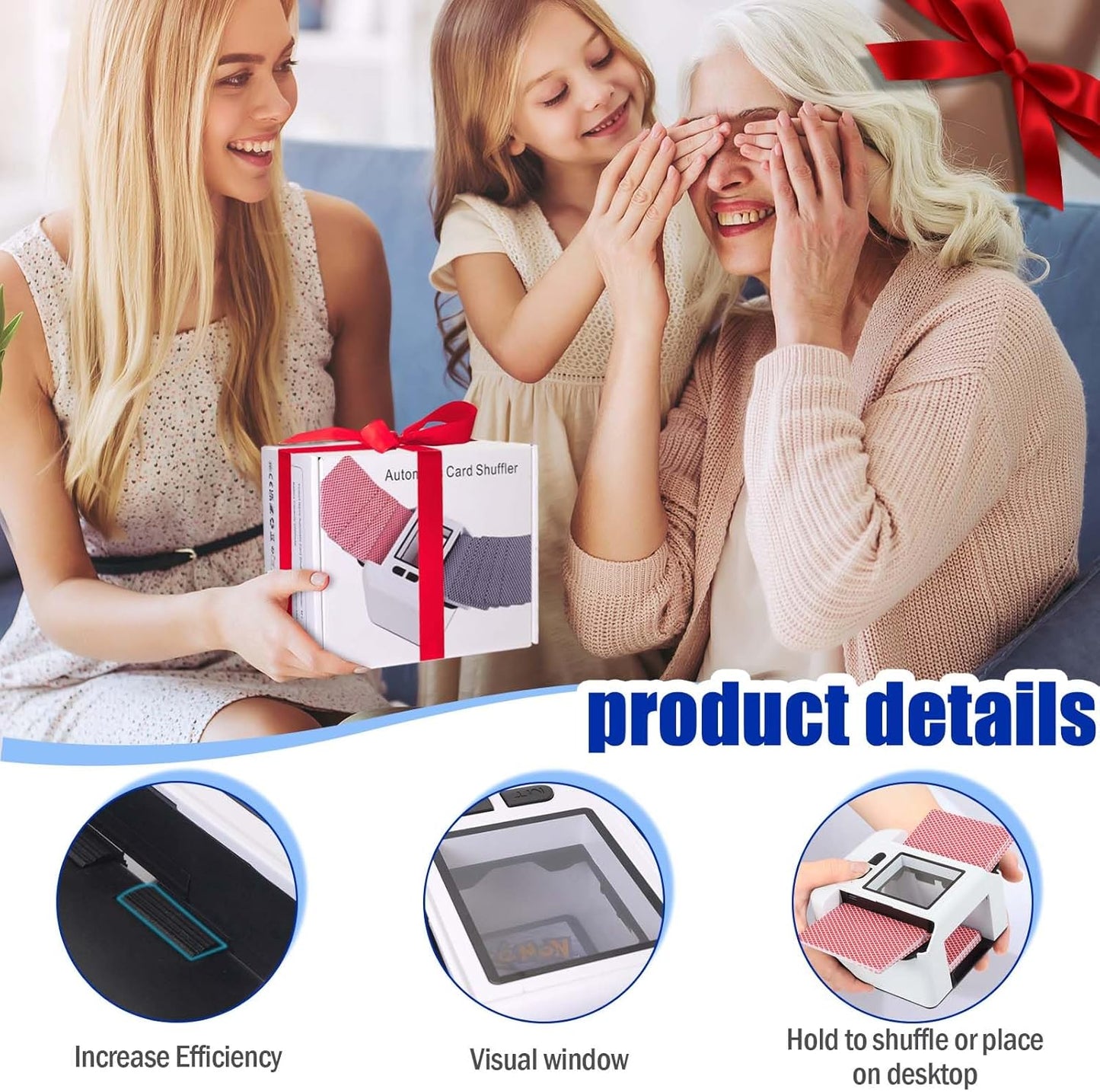 Smart Automatic Card Shuffler 1-2 Deck, Rechargeable Built-in 2000mAh Battery, Adehoei Electric Shuffling Machine for Poker, UNO, Blackjack, Skip-Bo, Phase 10, Texas Hold'em (White)