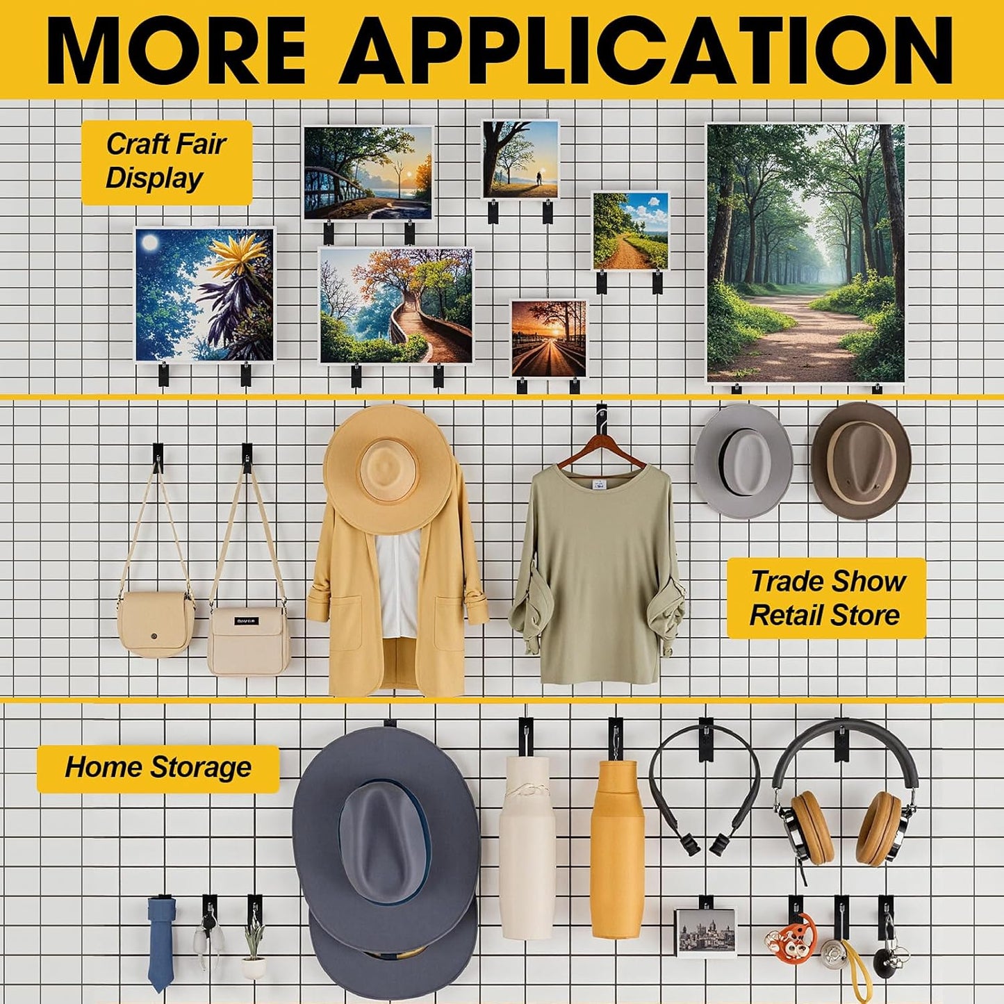 Gridwall Hooks 8 Inch, 60 Pack Heavy Duty Display Hooks for Grid Wall, Grid Panel Hooks Hangers, Grid Wall Accessories for Retail, Craft Shows, Home Setup and Customized Display, Black