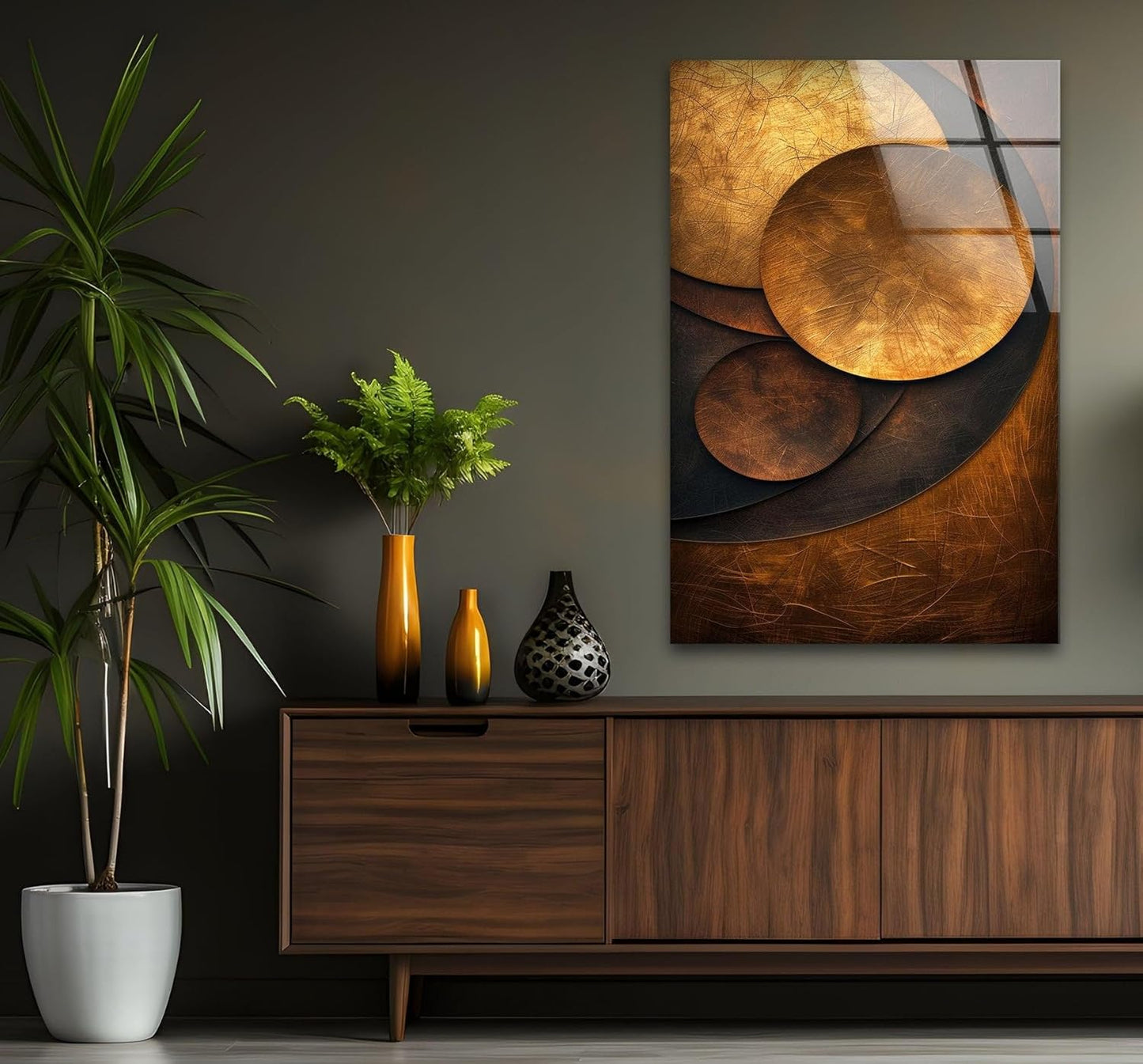 My Photostation.com 27Wx43H'' Bronze Art Deco Geometric Motifs Glass Wall Art Tempered Glass Printing Wall Decor Large Wall Art Wall Hangings