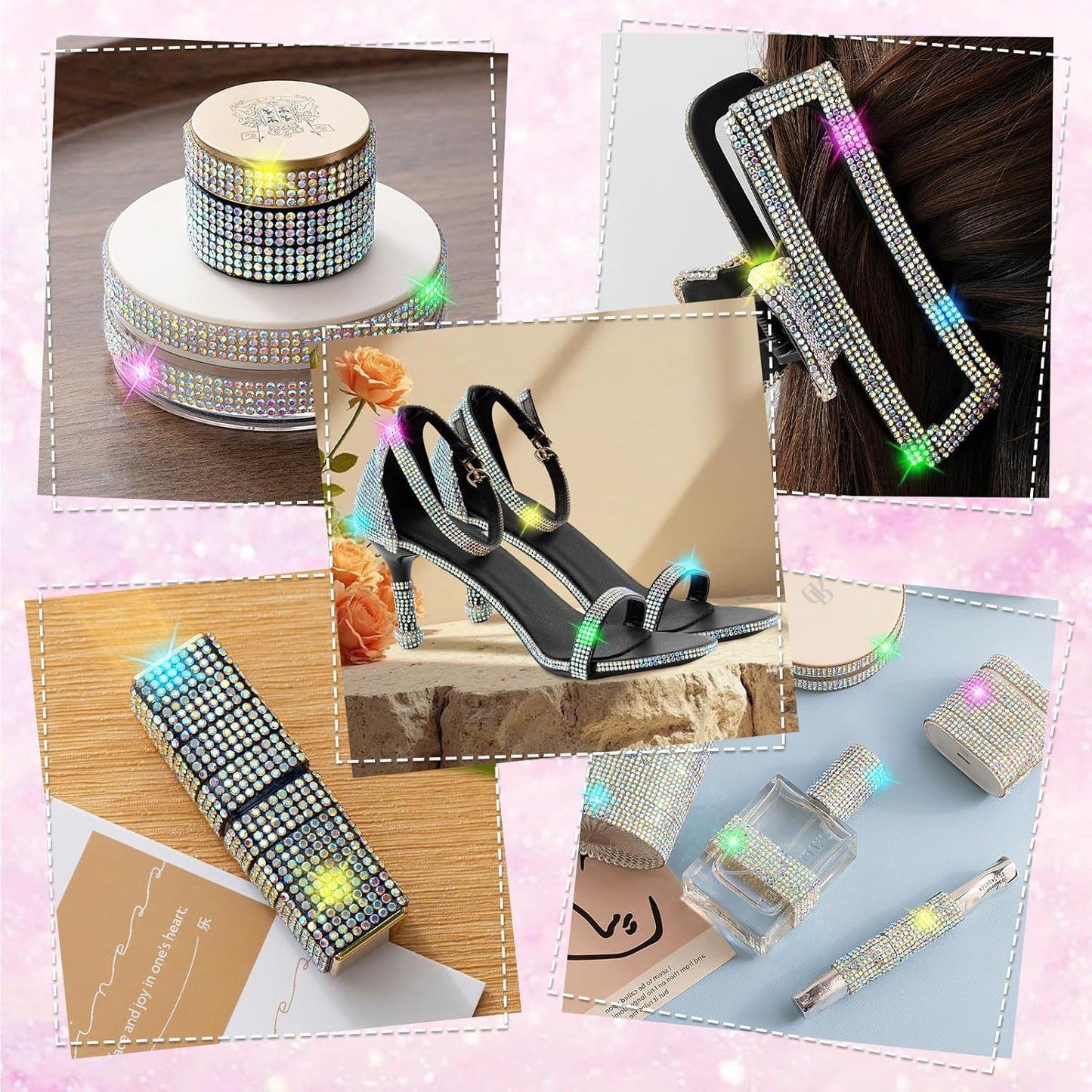 Rhinestone Ribbon Self Adhesive Crystal Rhinestones, 6-Yard Bedazzling Strips, 6-Rolls Rhinestone Strips for DIY Craft, Rhinestones Tape Self Adhesive, AB Crystal Color