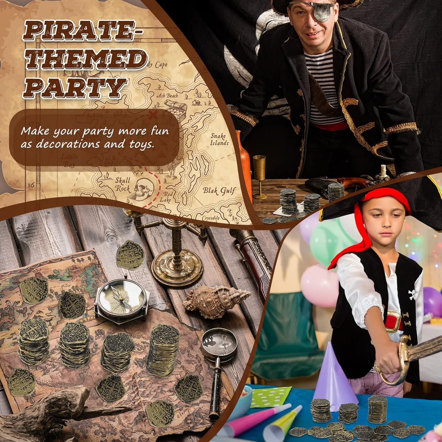 Hanaive 100 Pcs Pirate Coins Plastic Kids Fake Play Coins Replica Spanish Doubloons for Pirate Party Treasure Chest Board Games Tokens Toys Cosplay St. Patrick's(Bronze)