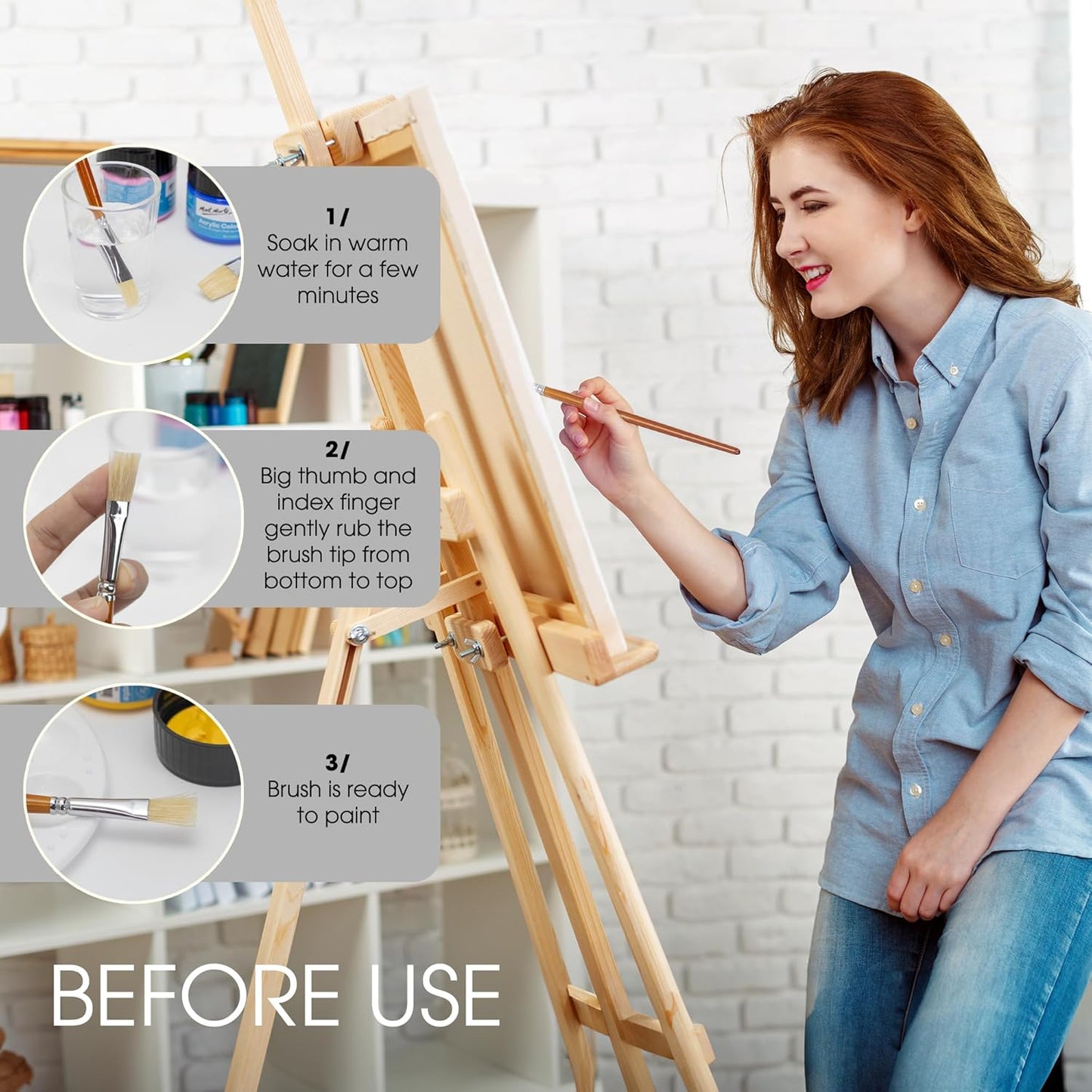 DUGATO 10pc Flat Hog Bristle Paint Brush Set - Short Handle Artist Brushes for Acrylic, Oil, Gouache, Watercolor - Canvas, Fabric & Craft Painting