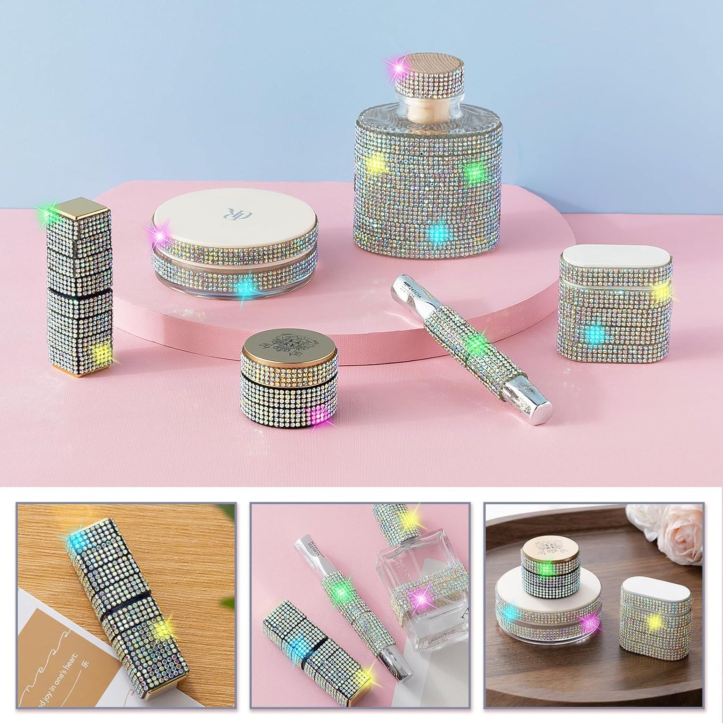 Rhinestone Ribbon Self Adhesive Crystal Rhinestones, 6-Yard Bedazzling Strips, 6-Rolls Rhinestone Strips for DIY Craft, Rhinestones Tape Self Adhesive,AB Crystal and Transparent Crystals Color