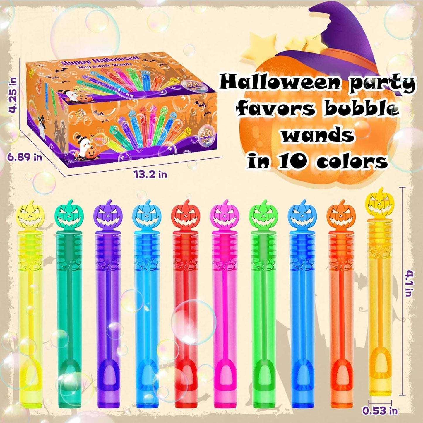 200 Piece Halloween Party Favor Bubbles, Halloween Bubble Wands Bulk for Kids Party Favor Supplies, Trick or Treat Goodie Bags, School Classroom Game Rewards, Halloween Miniatures