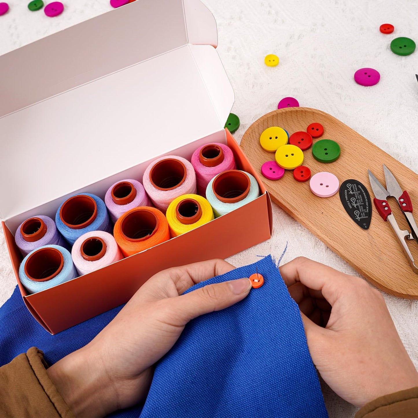 Sewing Thread Kit, All Purpose Sewing Thread 40wt, 10 Spools Assorted Colors Each 800 Yards of Polyester Threads for Sewing Machine, Hand Stitching, Quilting, Serger (Light Color Series)