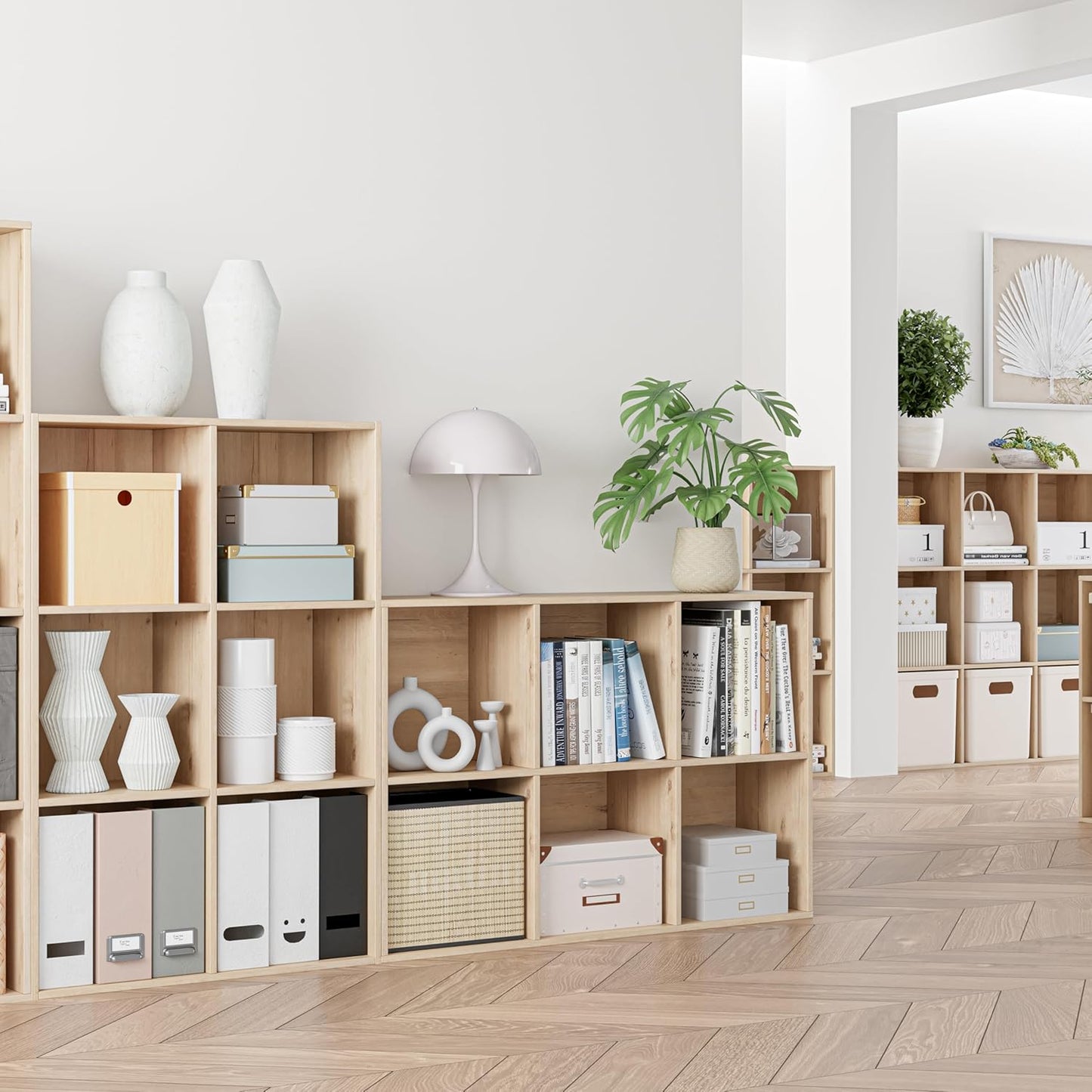 Wooden Cube Storage Organizer with Closed Back Panel, 11in Cube Shelf Opening, Bookshelf, Display Shelf,Closet Cabinet for Home and Office (White Oak, 6-Cube 35.98L*9.45W*24.09H)