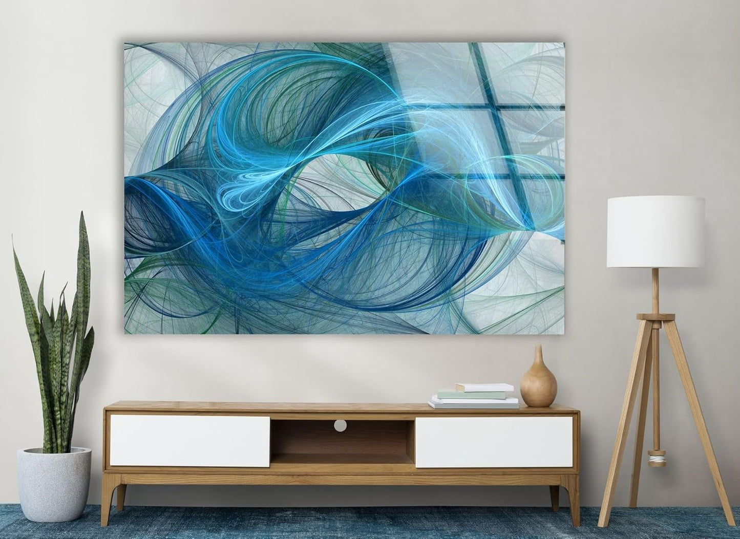 My Photostation.com 43Wx27H'' Blue Energy Abstract Wall Art – Fluid Motion Glass PrintTempered Glass Printing Wall Decor Large Wall Art Wall Hangings
