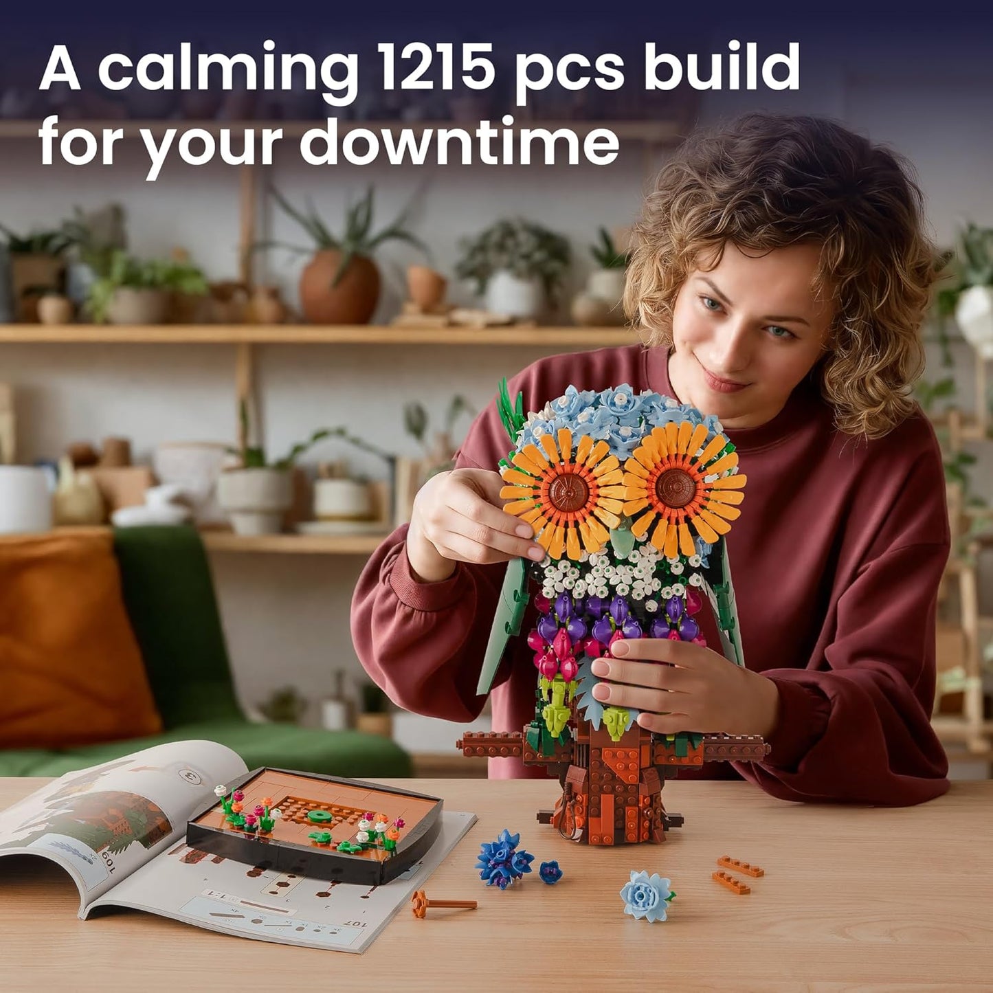 Sillbird Flower Owl Building Set for Adults and Teens, Buildable Floral Animal Model Kit for the Home Decor & Office Display, Birthday Gift Toys for Women Girlfriend Kids age 10 Years and up(1215 Pcs)