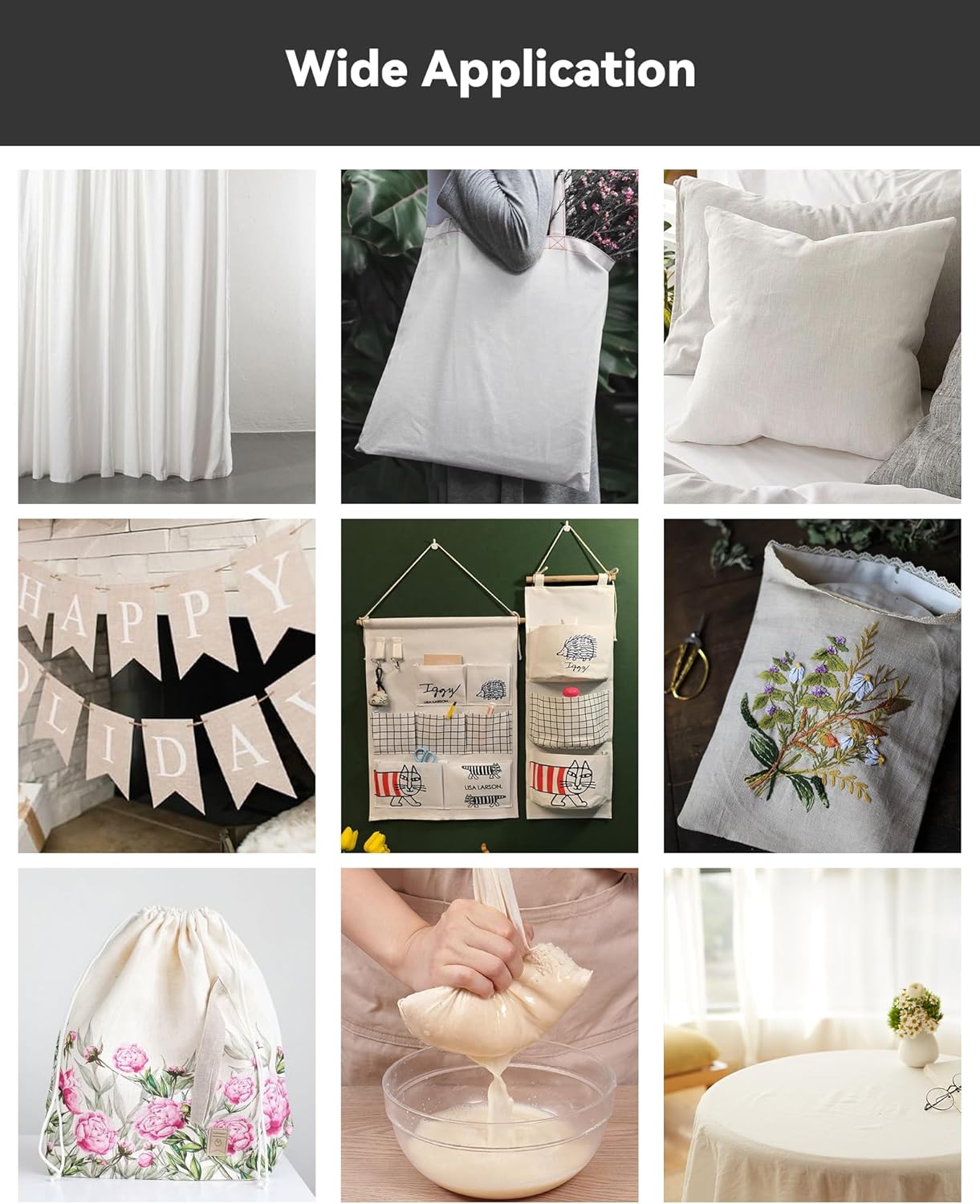 HOTGODEN Medium Weight 100% Cotton Muslin Fabric: 63 inch x 2 Yards Unbleached Muslin Linen Fabric Material for Sewing Material Apparel Cloth