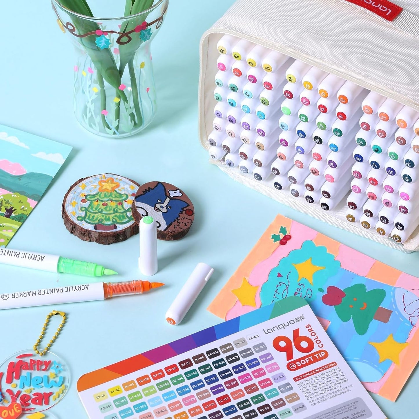 96 Color Acrylic Paint Markers Set – Brush Tips, Quick Dry Permanent Markers for Rock, Egg, Wood, Fabric, Glass, DIY Crafts, Waterproof Fabric Paint Markers for Adult Coloring Books No Bleeding