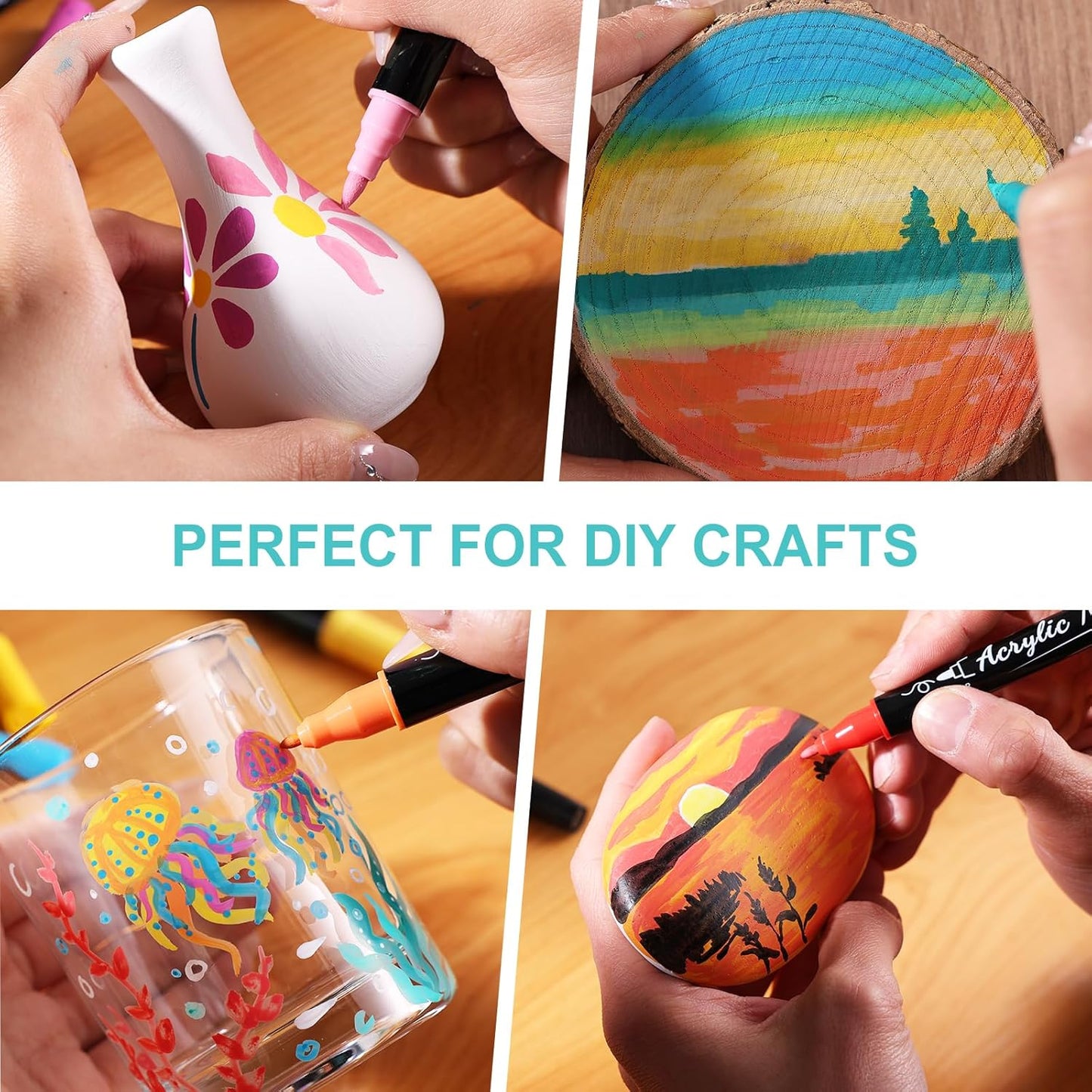 12 Colors Acrylic Paint Markers, Waterproof Dual Tip Acrylic Paint Pens with Brush and Fine Tip, Markers Set for Paper, Rock, Wood, Canvas, Glass, Ceramic and DIY Crafts Making Art Supplies