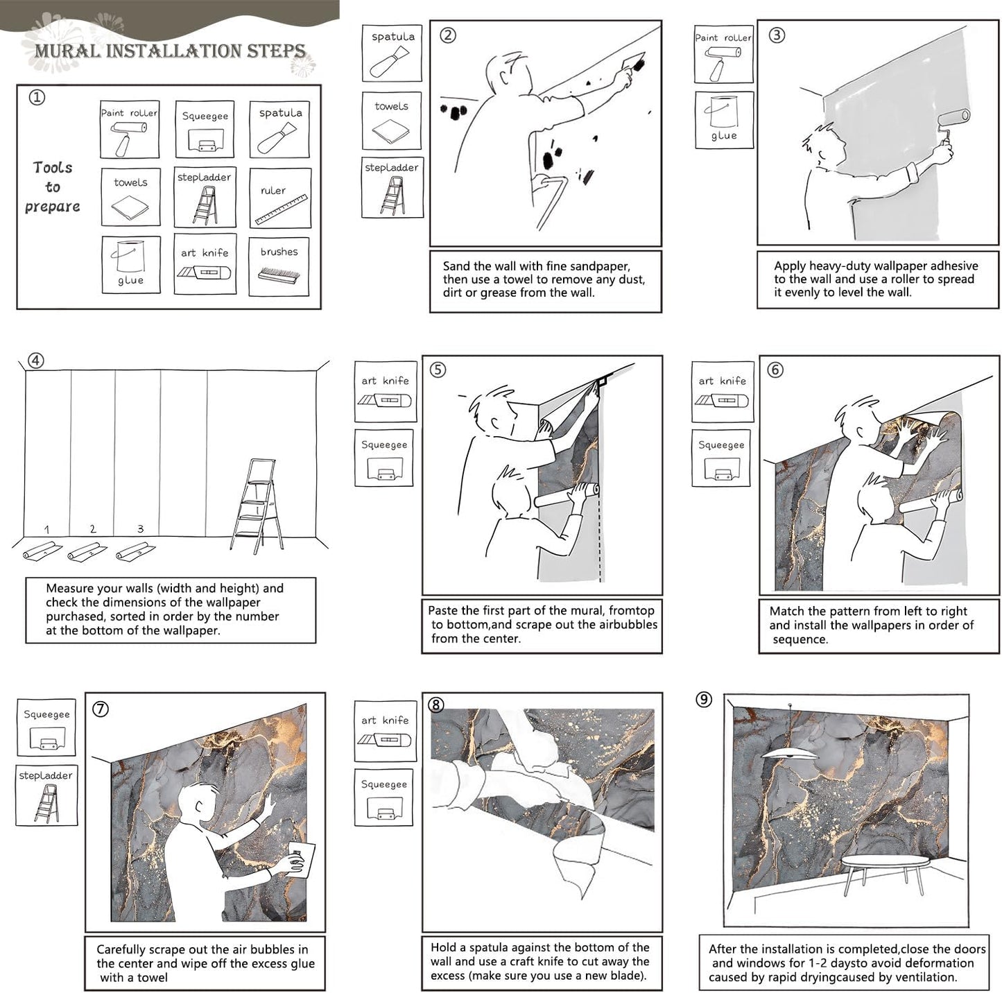 AFZEVEB-Gray and Gold Marble Wallpaper Wall murals for Bedroom 114"x74"(Not Peel and Stick)