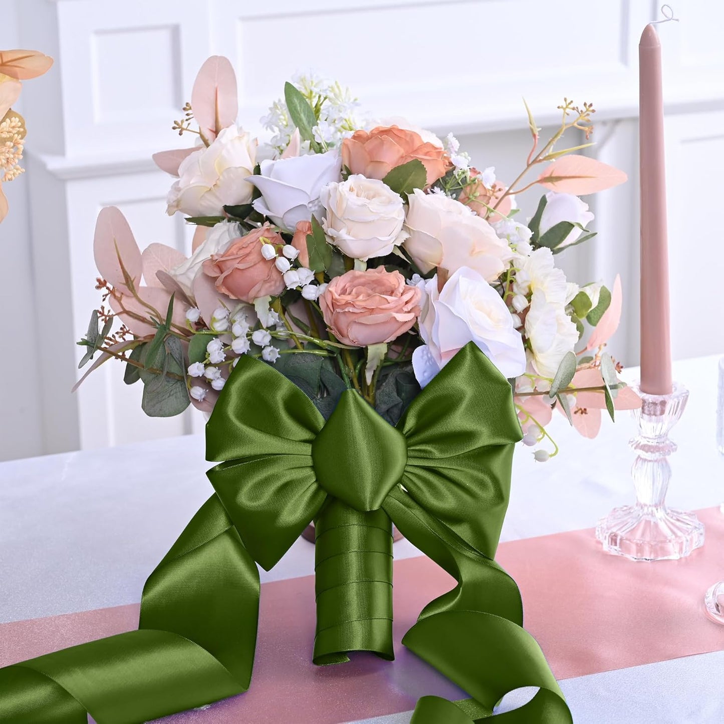 Moss Satin Ribbon 3 Inch X 15 Yards Solid Color Double Faced Ribbons Perfect for Crafts Wedding Decor Bow Making Arts Sewing and More