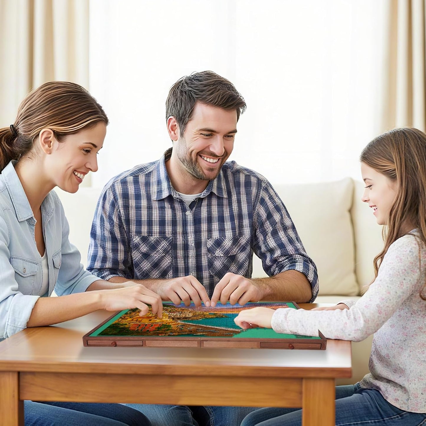 1500 Pieces Rotating Puzzle Board with Drawers and Cover, 34.4"x24.2" Portable Wooden Jigsaw Puzzle Table for Adults and Teens, Puzzle Board with Lazy Susan & Felt, Christmas Birthday Gift